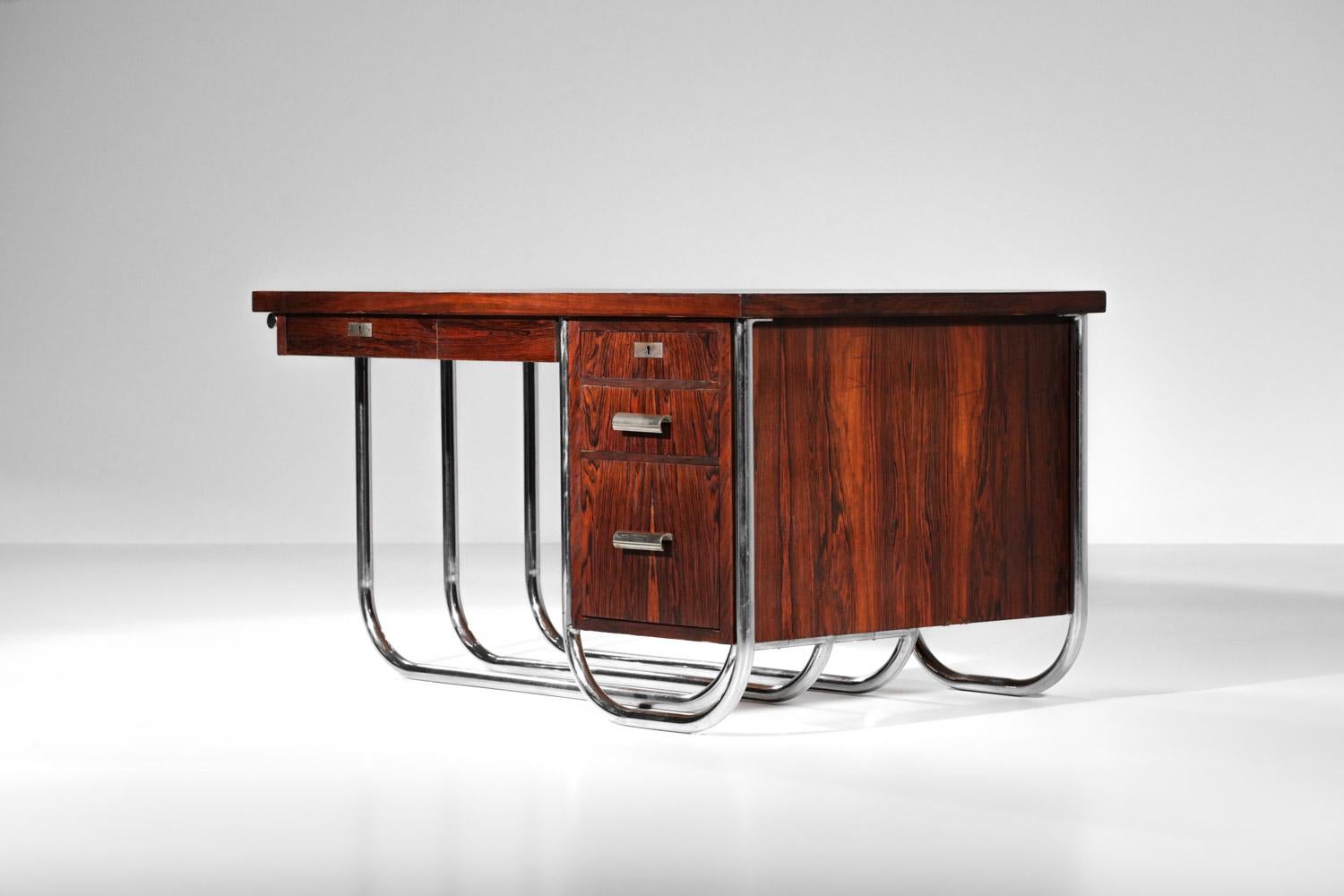 Modernistischer Schreibtisch aus Massivholz 40er / 50er Jahre Bauhaus-Stil Vintage im Angebot 5