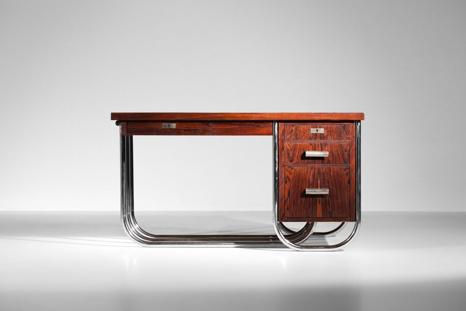 Mid-20th Century Modernist Desk in Solid Wood 40s / 50s Bauhaus Style Vintage For Sale