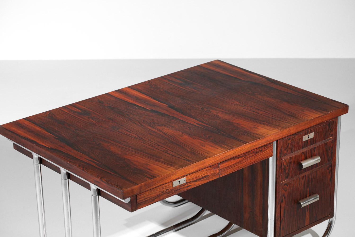 Chrome Modernist Desk in Solid Wood 40s / 50s Bauhaus Style Vintage For Sale