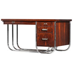 Bureau moderniste en bois massif style Bauhaus des années 40/50
