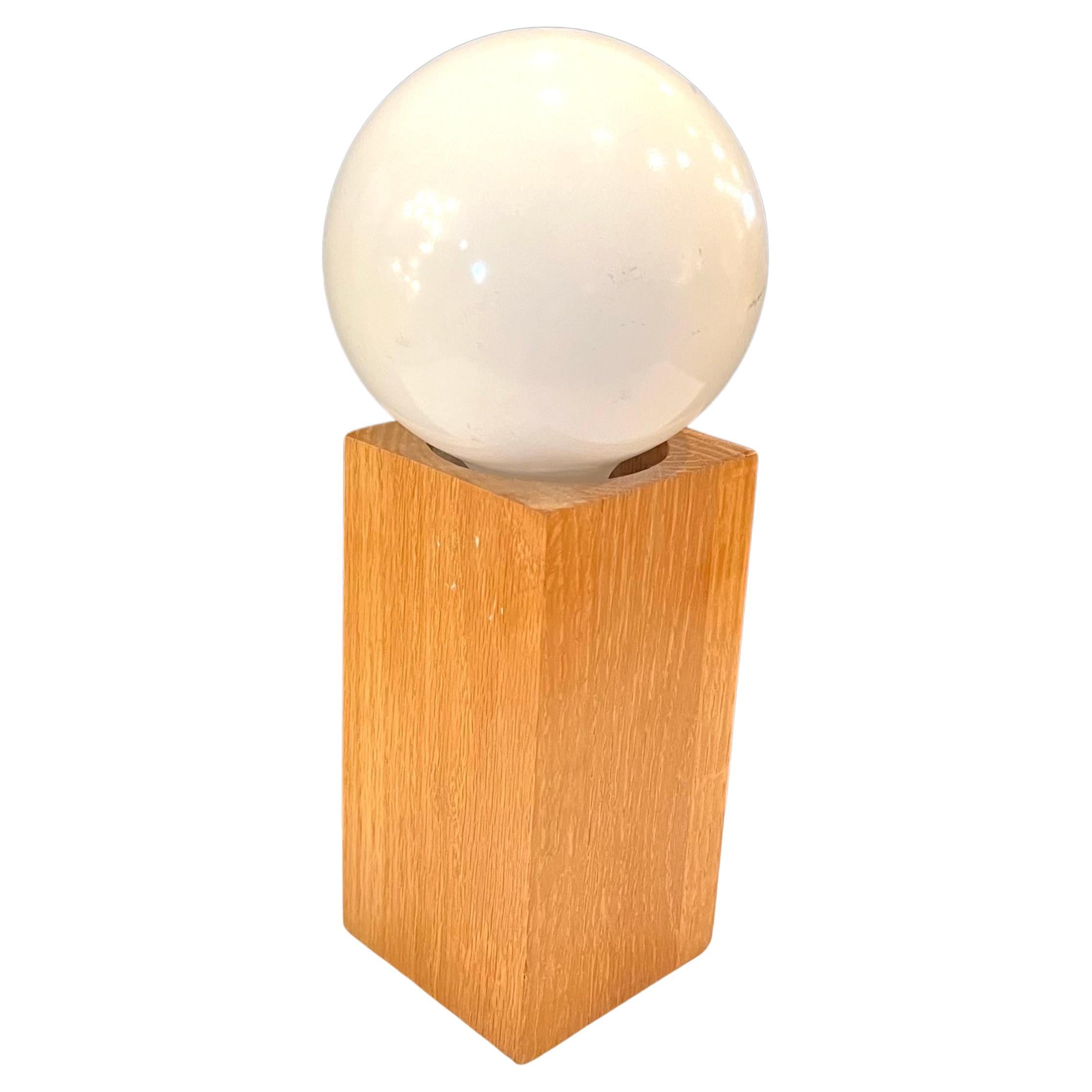 Very cool solid oak block table desk lamp, with original cord and switch 12