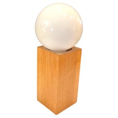 Modernist Desk table lamp Circa 1980's Solid Block Oak Cube by Interdesign