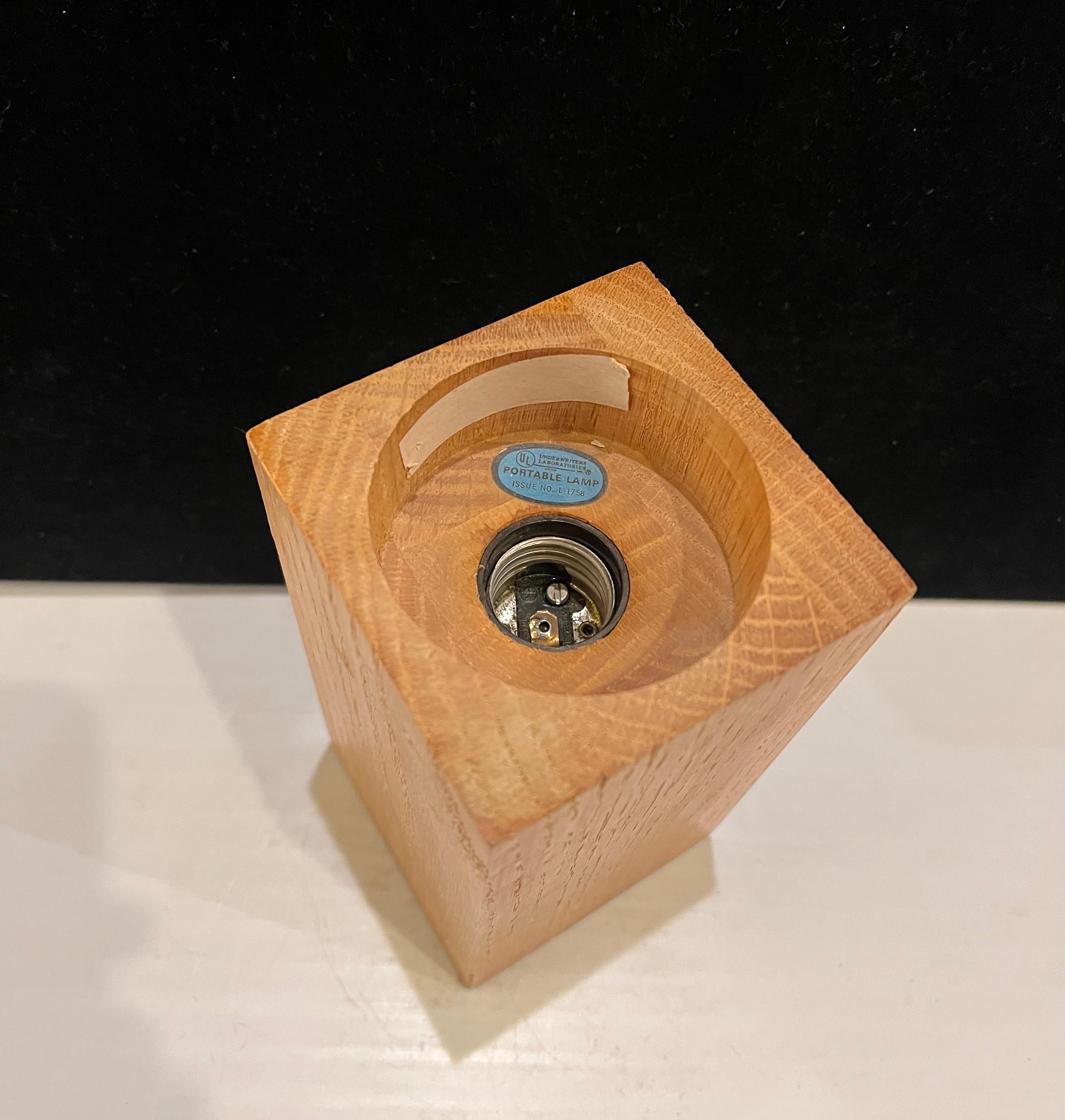 American Modernist Desk table lamp Circa 1980's Solid Block Oak Cube by Interdesign