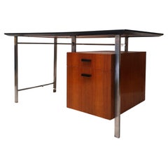 Modernist Desk, Teak and Chomed Steel, Ca 1960