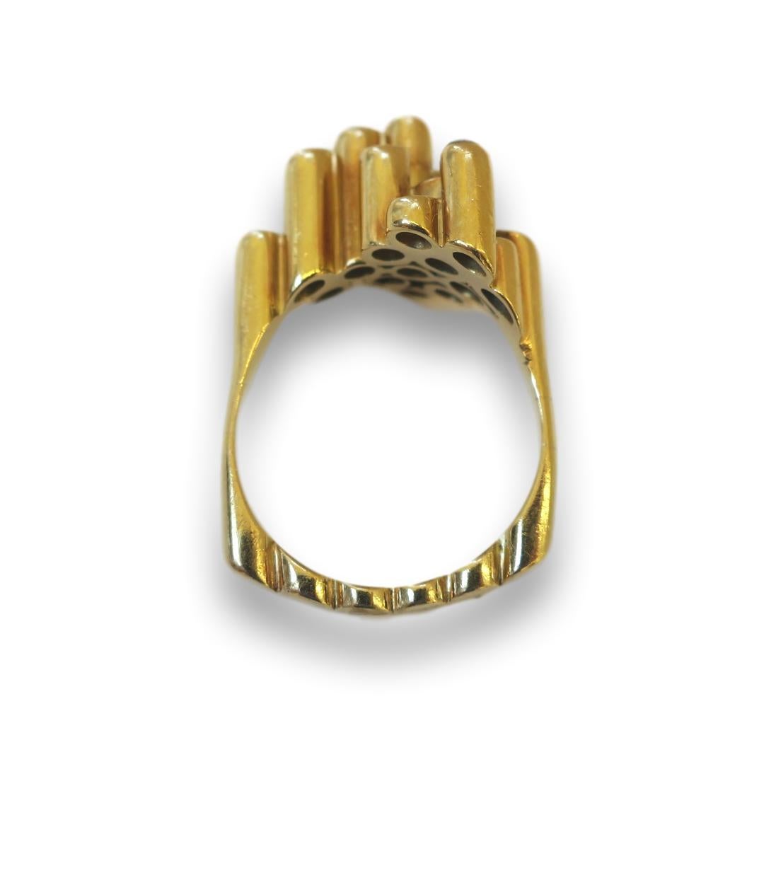 Geometric yellow gold and diamond 1970's ring. The 1/2