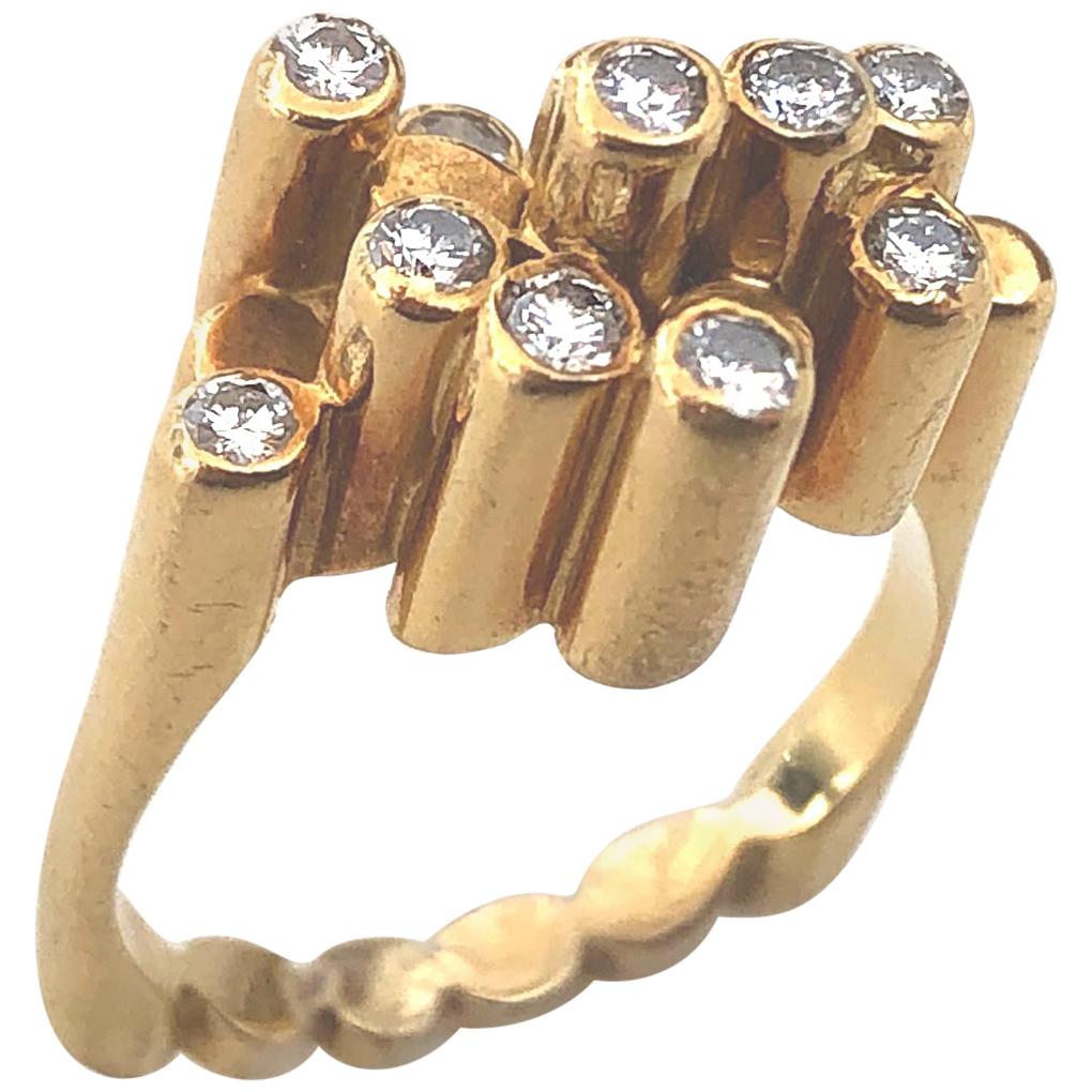Modernist Diamond 1970s French Ring