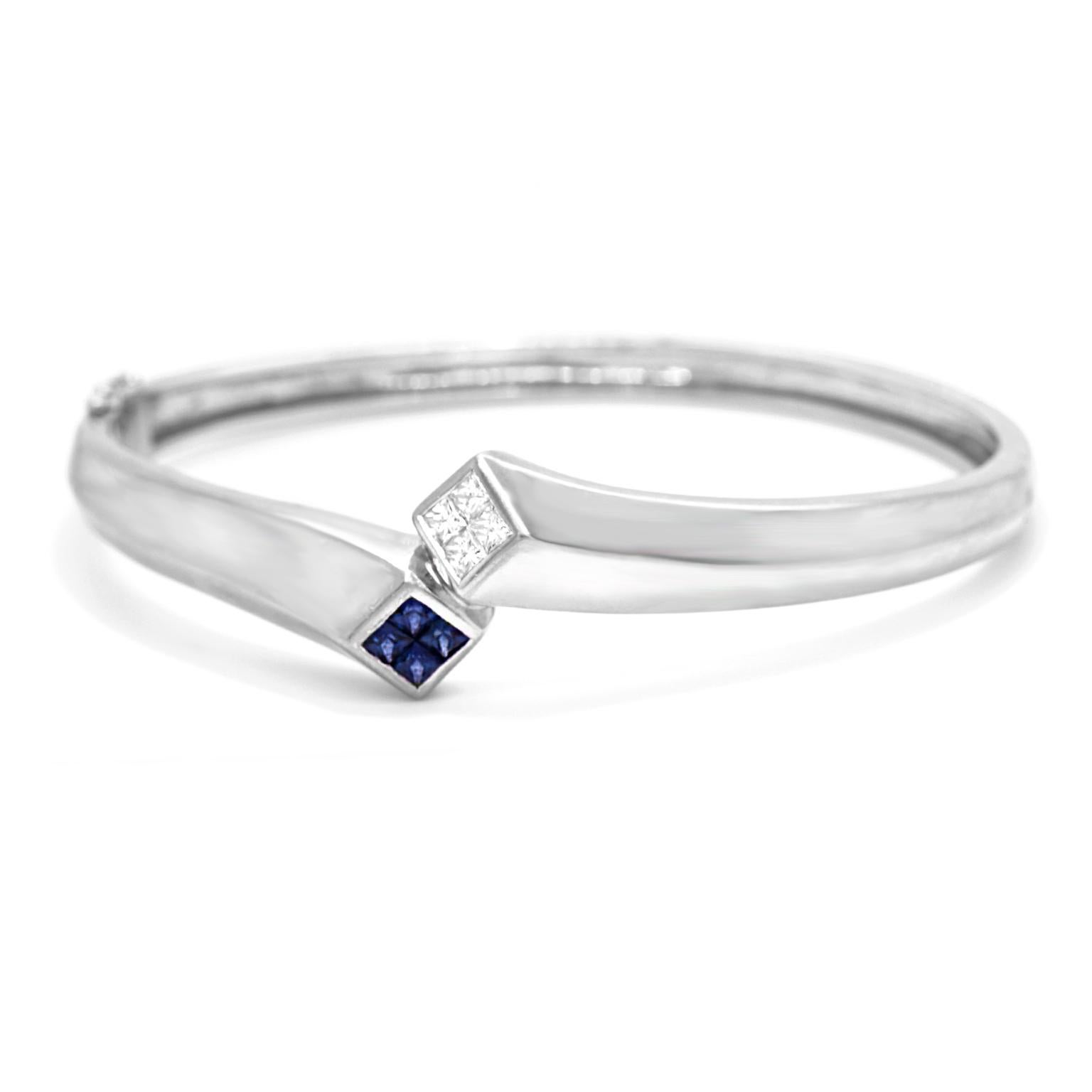 Modernist Diamond and Sapphire Gold Bangle In Excellent Condition In Litchfield, CT