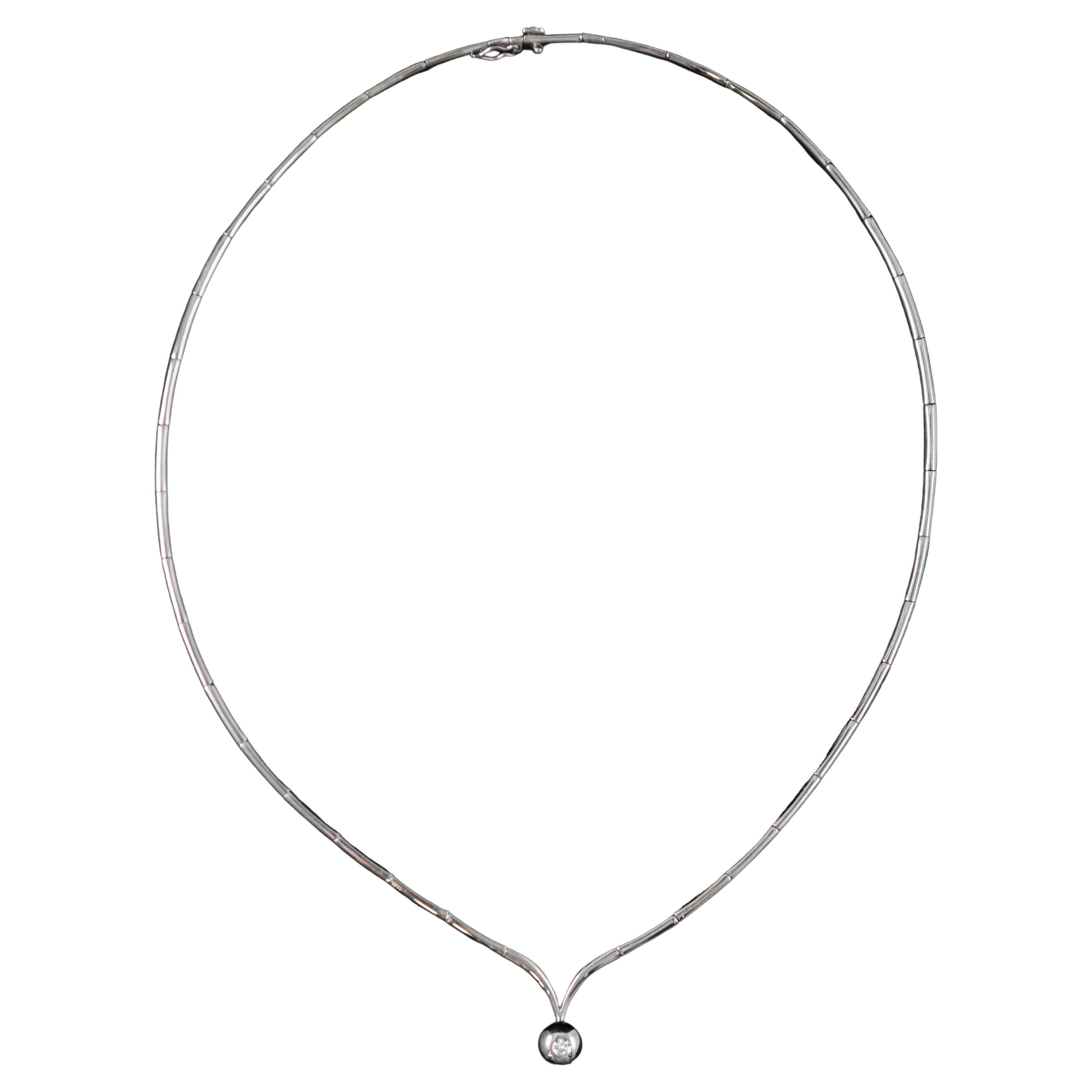 Collar Modernista con Gota de Diamantes 19.2K Oro Blanco Finales del Siglo XX Portugués en venta