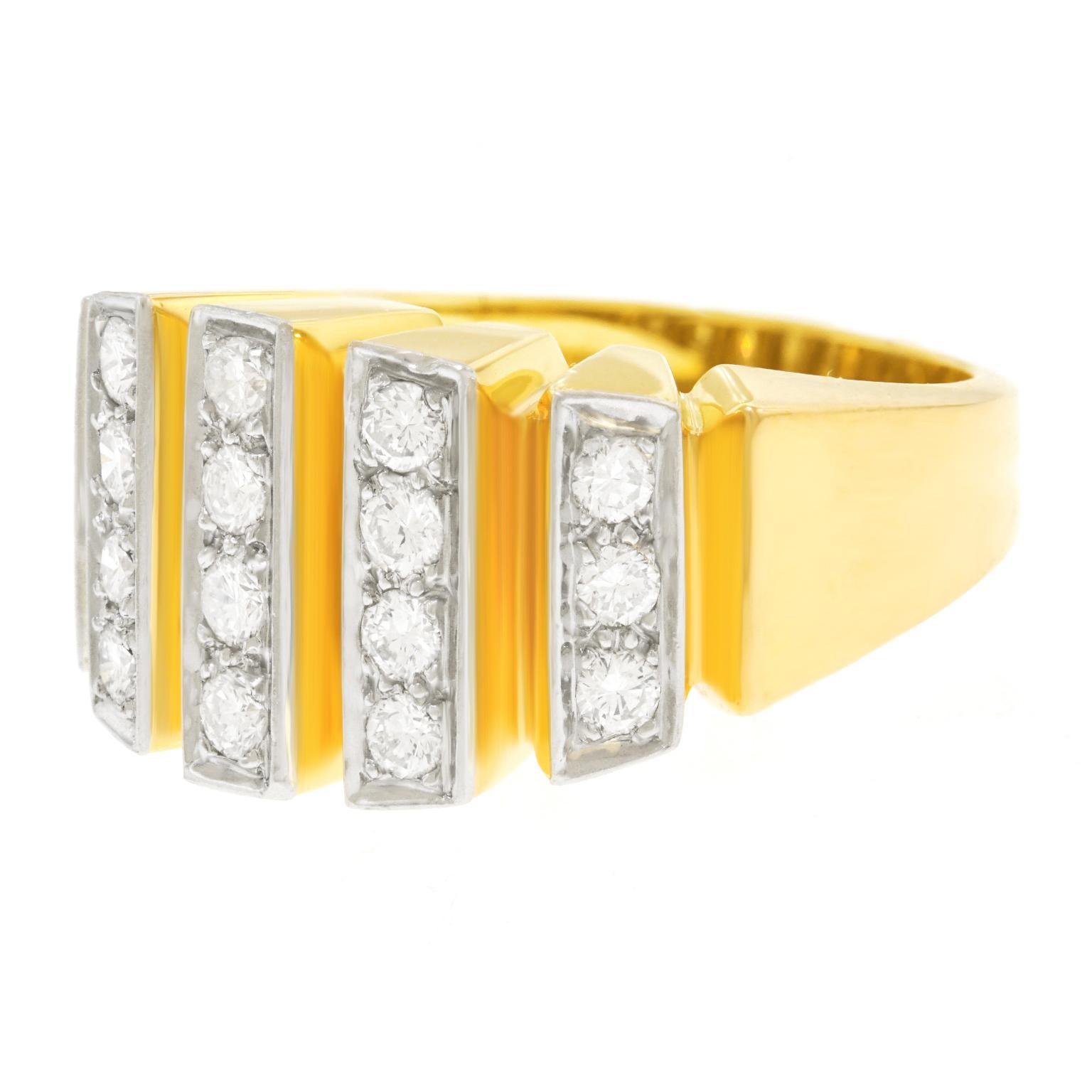 Round Cut Modernist Diamond Ring 18 Karat / Platinum American