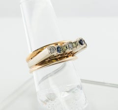 Modernist Diamond Sapphire Ring 14K Gold Band