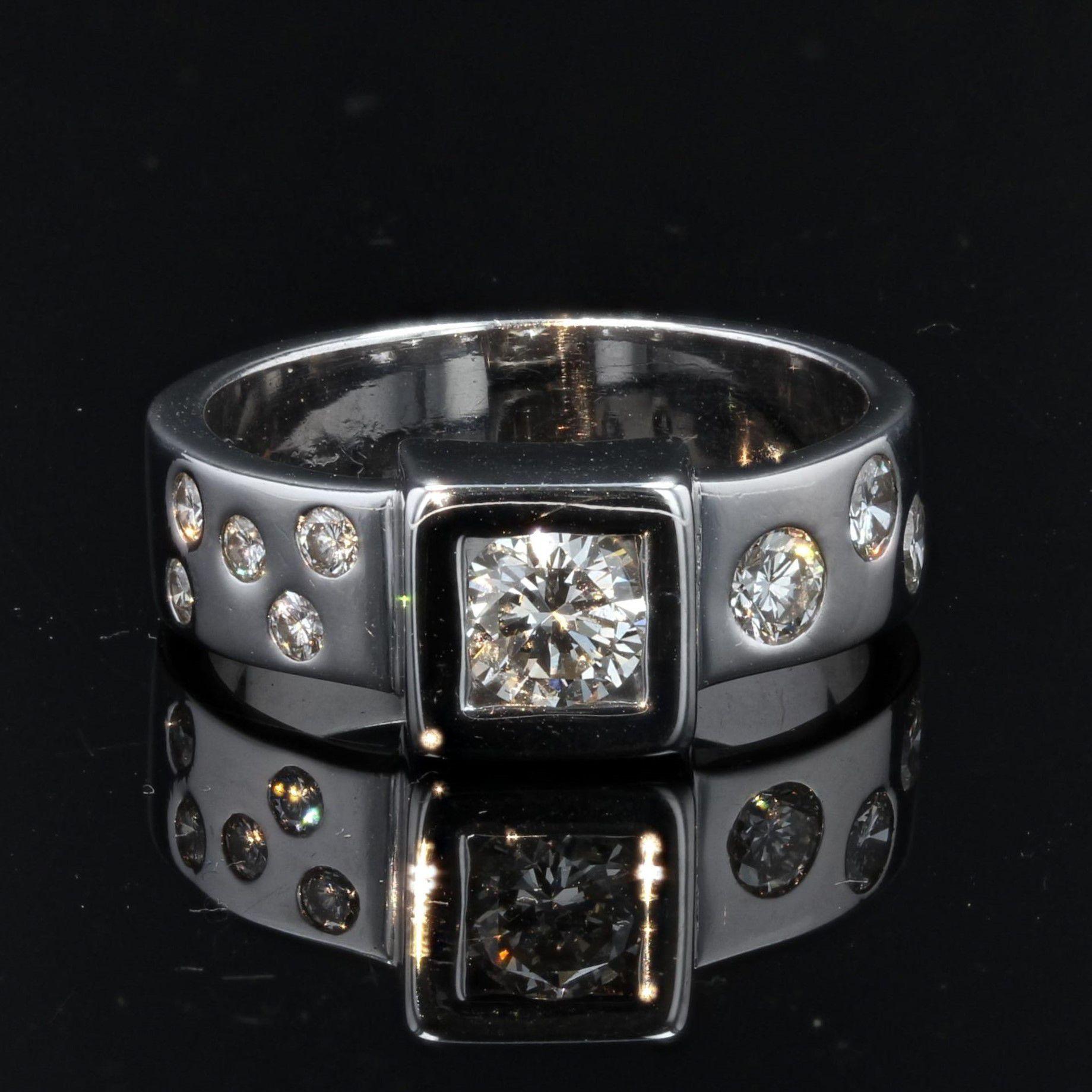 Brilliant Cut Modernist Diamonds 18 Karat White Gold Ring For Sale