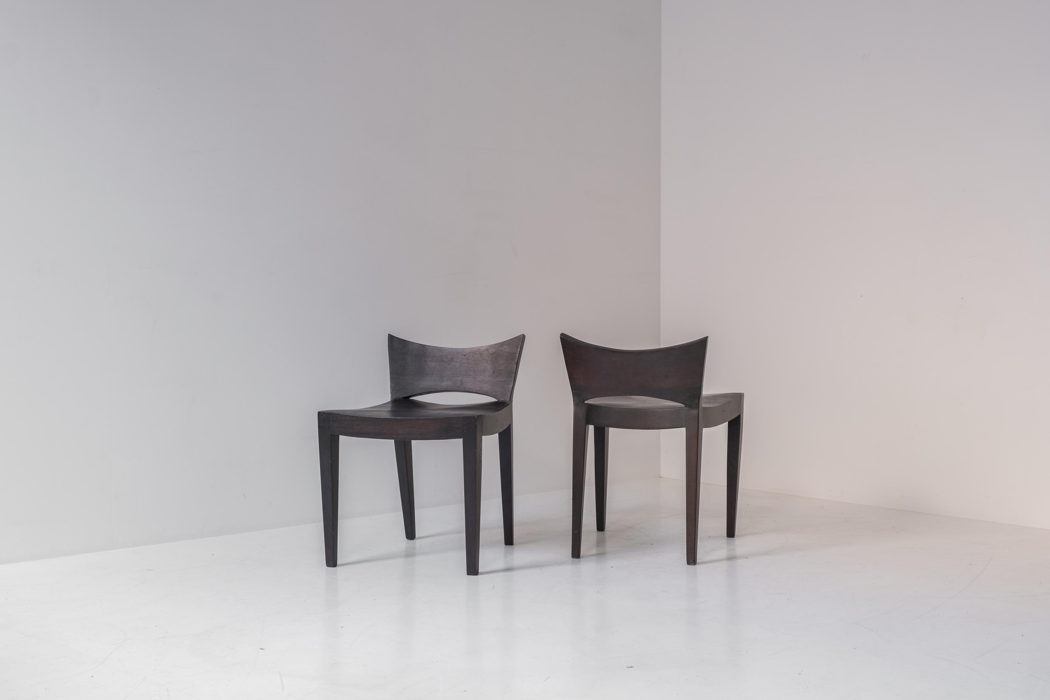 French Modernist Dining Chairs in Stained Oak from France, Dating from the 1960s For Sale