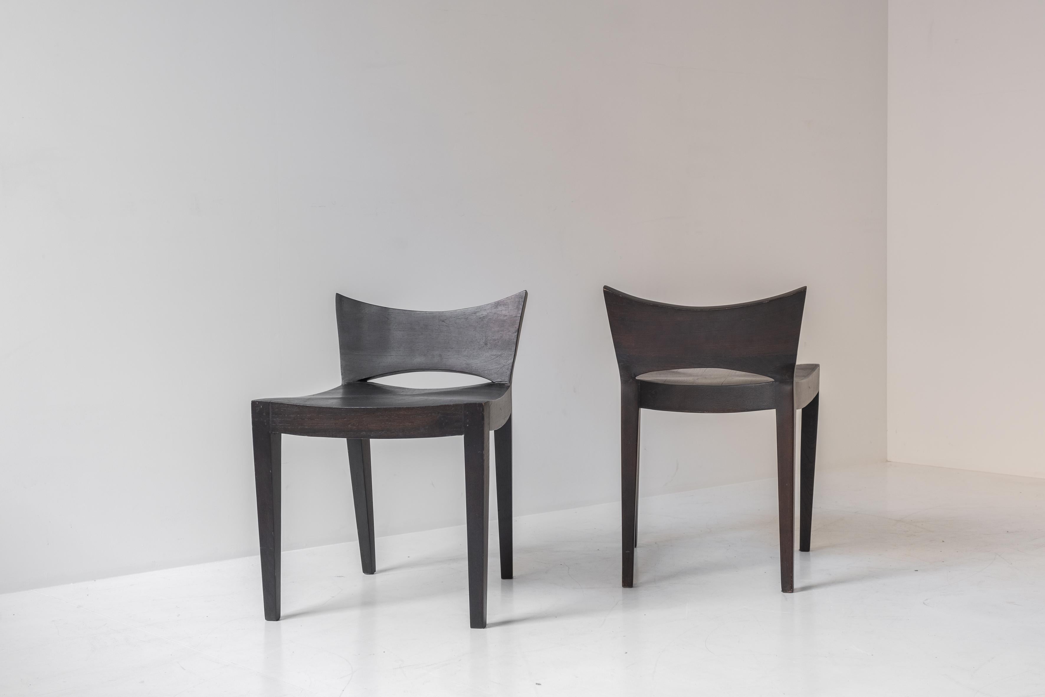Modernist Dining Chairs in Stained Oak from France, Dating from the 1960s In Good Condition For Sale In Antwerp, BE