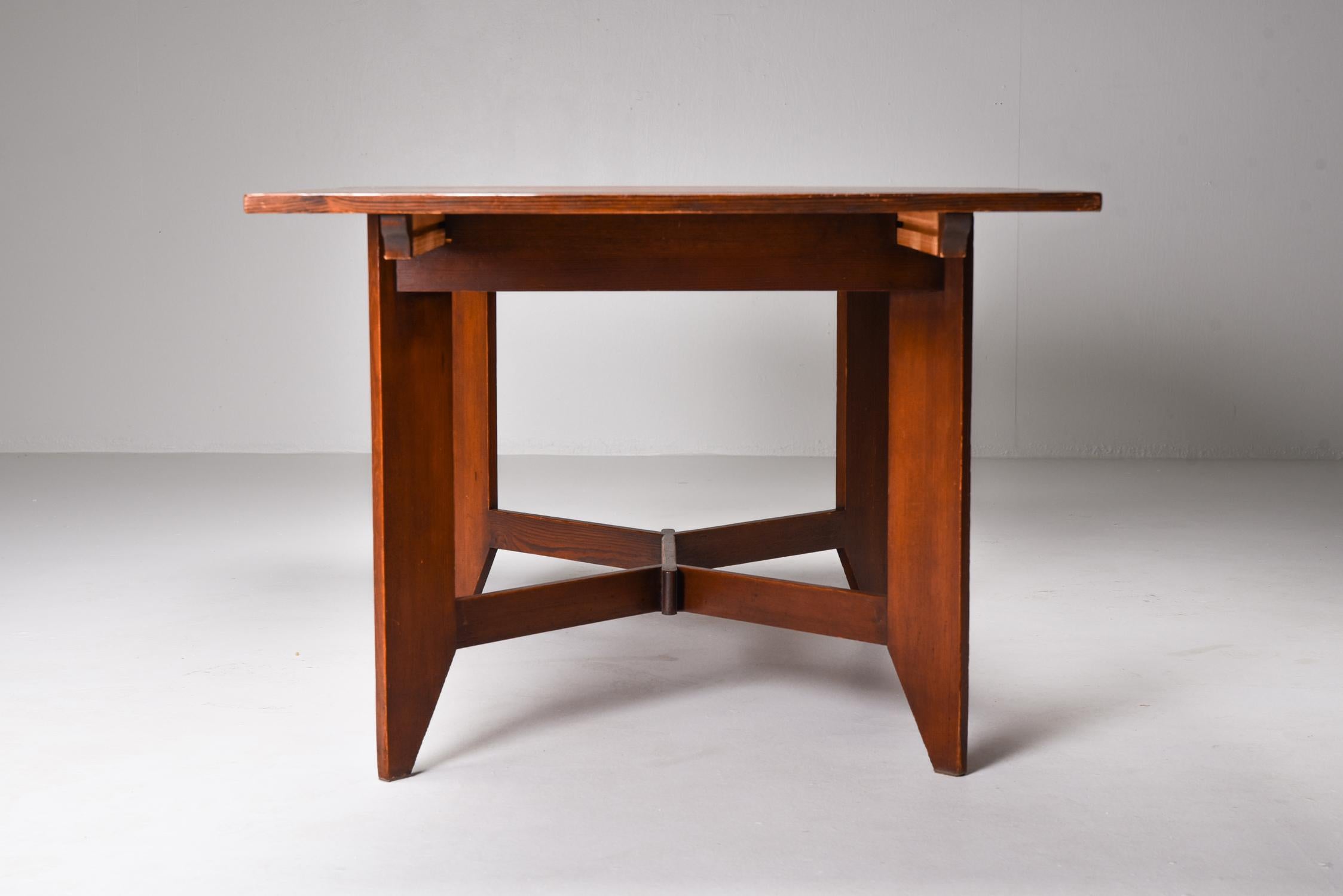 Pine Modernist Dining Table by H. Wouda