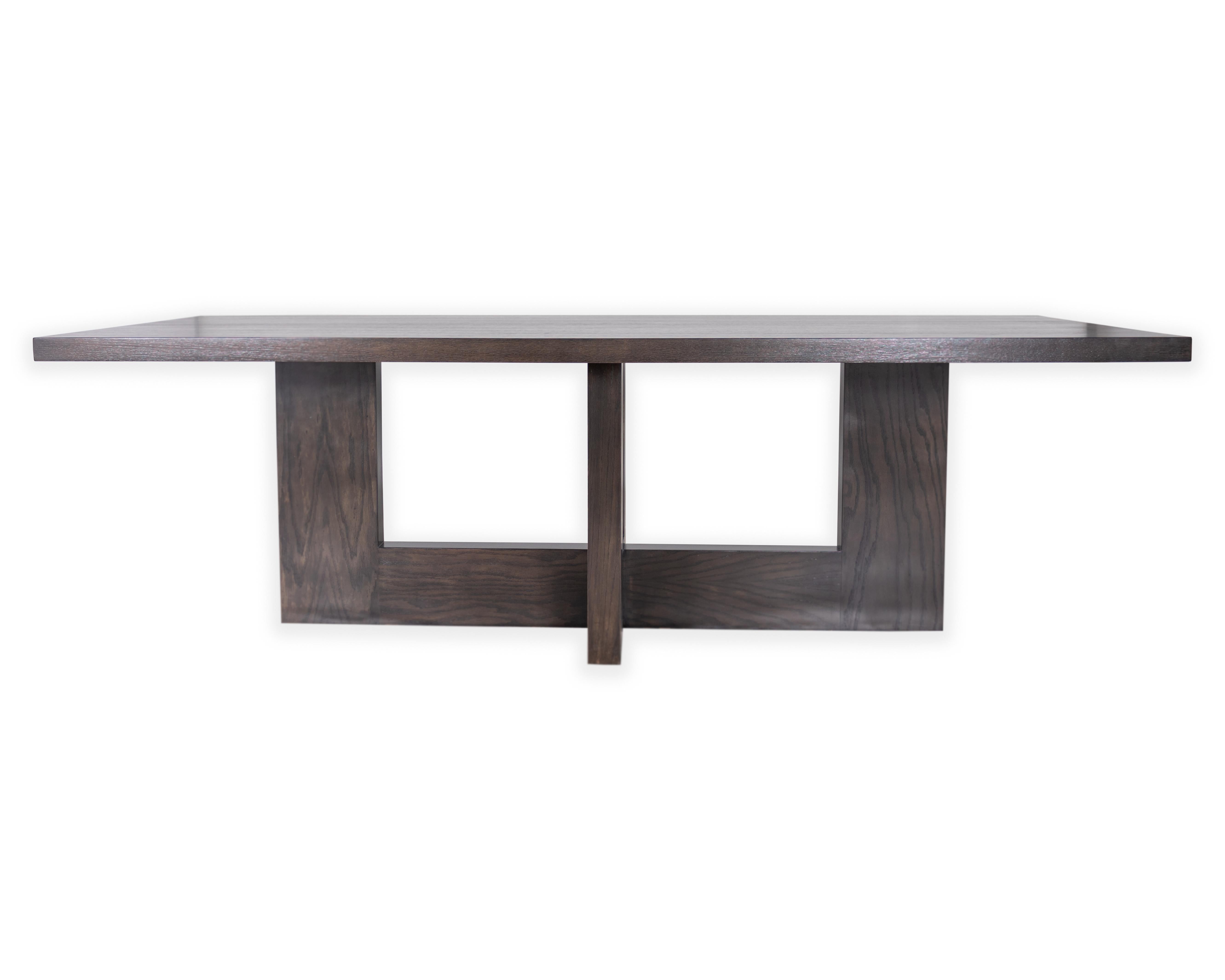 Modernist dining table in Richmond finish top and Onyx finish base. 

Designed by Brendan Bass for the Vision and Design Collection, by using high quality materials and textures. All materials are sourced from local vendors throughout the state of