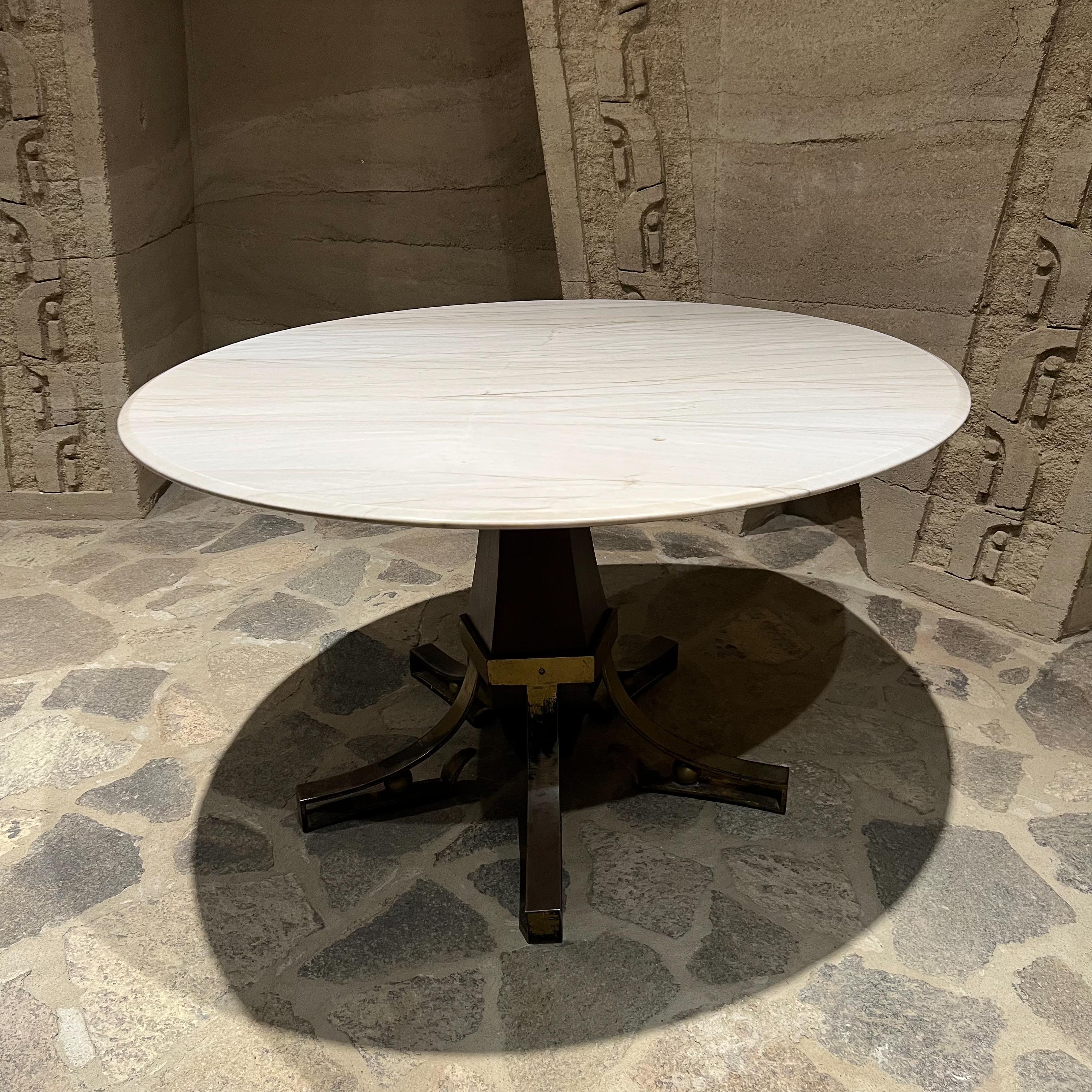 Iron Modernist Dining Table in White Marble Sculptural Base Arturo Pani Mexico City For Sale