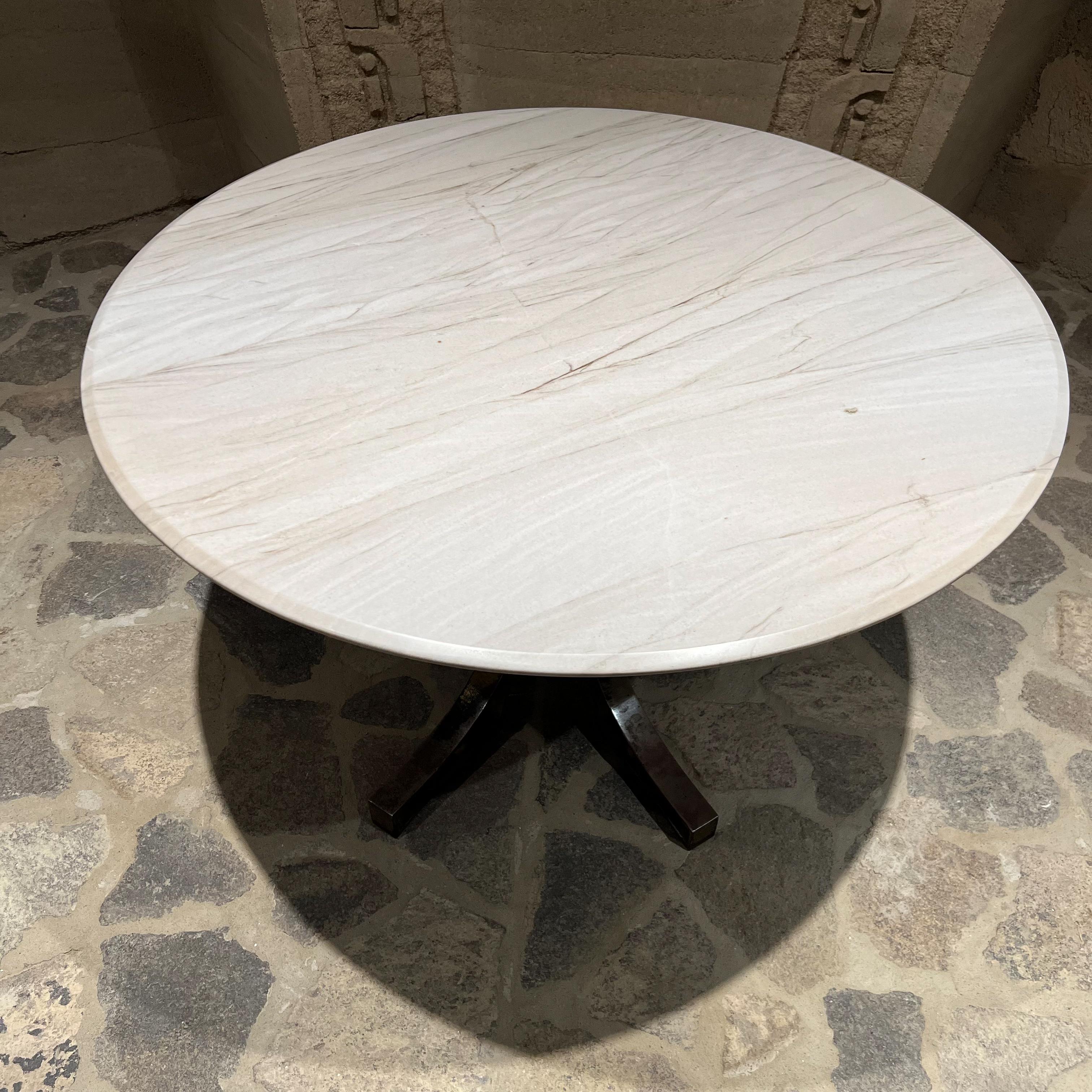 Iron Modernist Dining Table in White Marble Sculptural Base Arturo Pani Mexico City For Sale