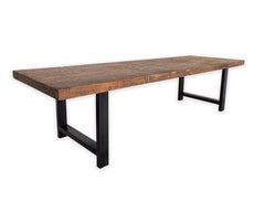 Modernist Dining Table, Reclaimed Elm Top on Ebonized Steel Base