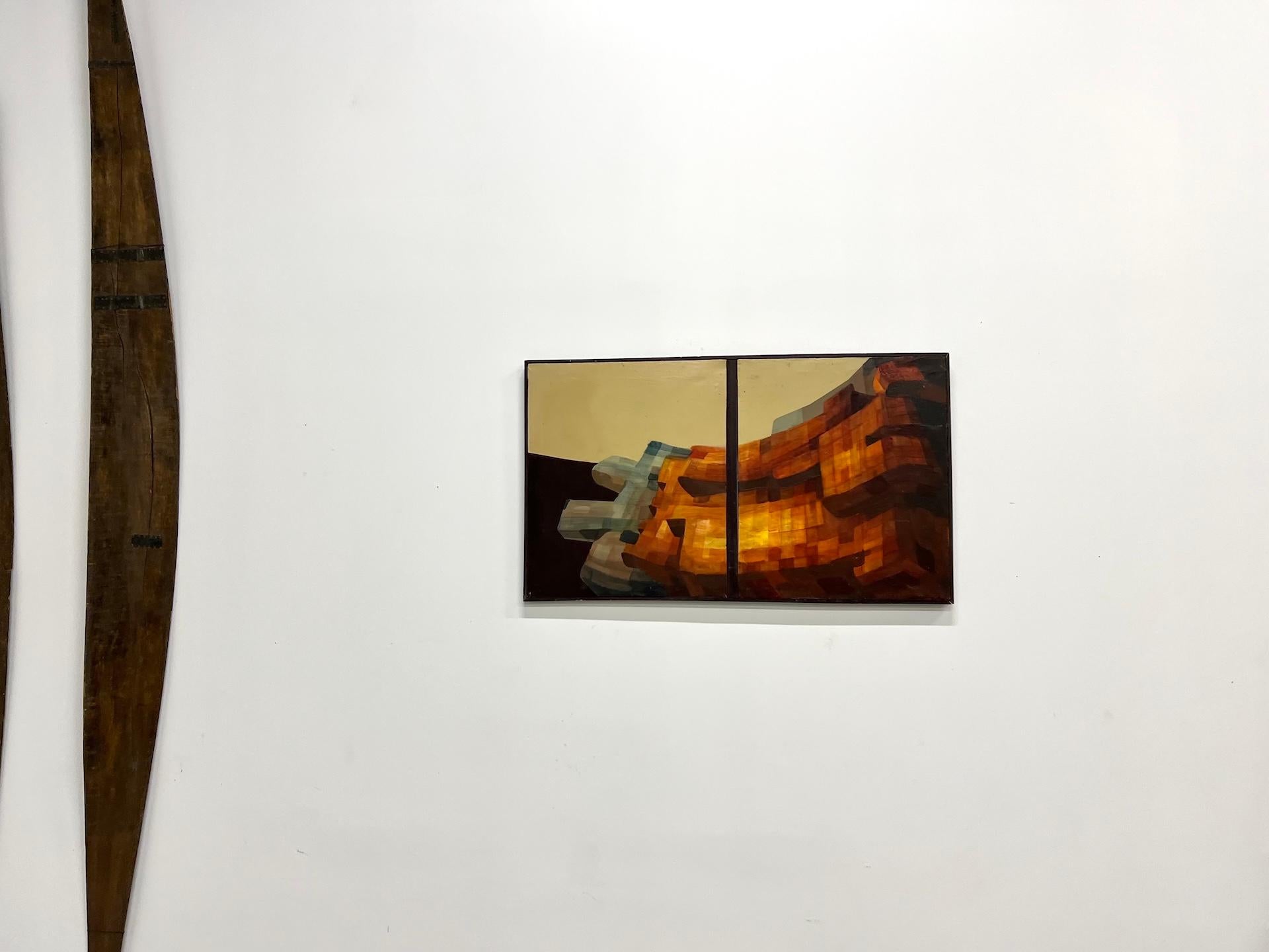 Mid-Century Modern Modernist diptych, oil on canvas, circa 1970–80. For Sale