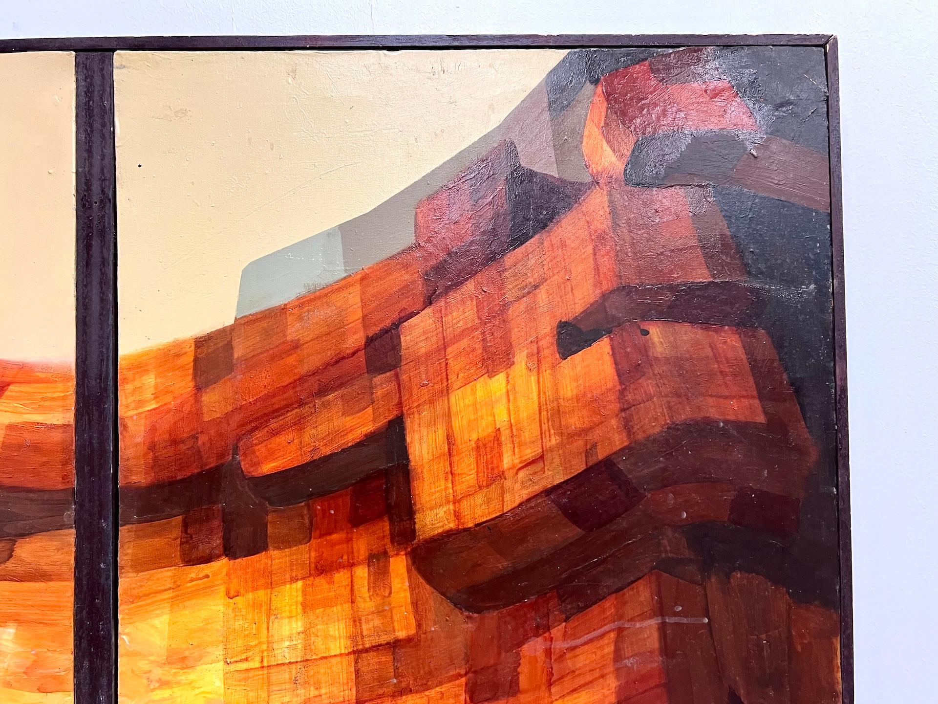 Late 20th Century Modernist diptych, oil on canvas, circa 1970–80. For Sale