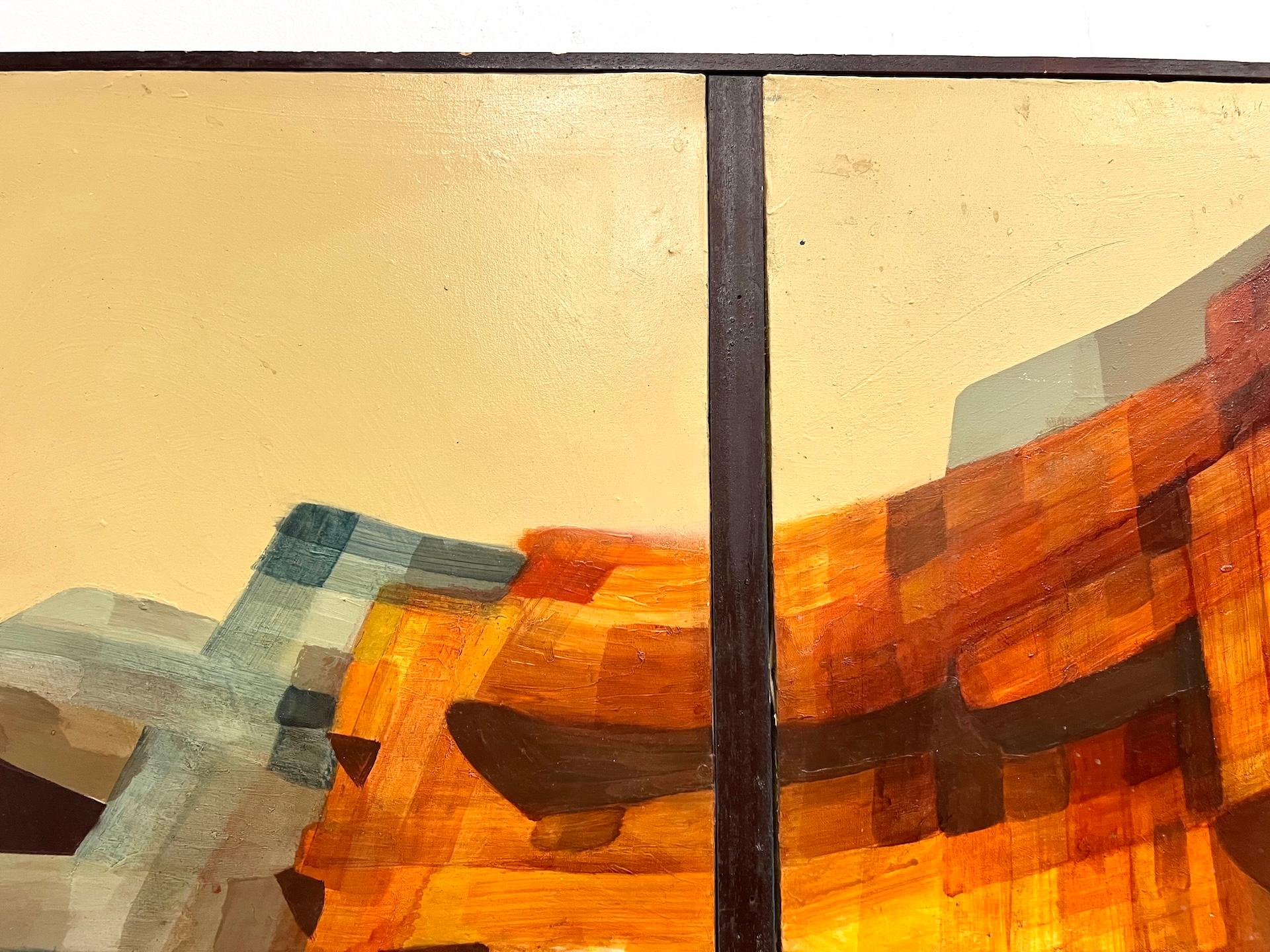 Paint Modernist diptych, oil on canvas, circa 1970–80. For Sale