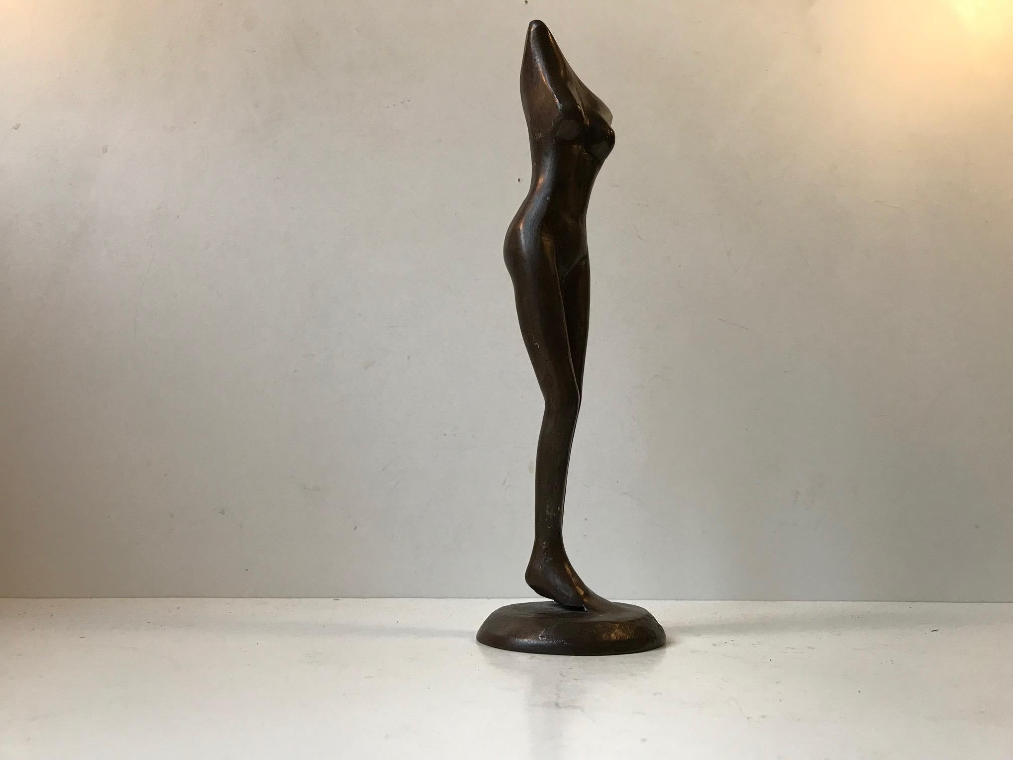 Patinated Modernist Distorted Nude Female Sculpture by Anonymous Artist, 1970s