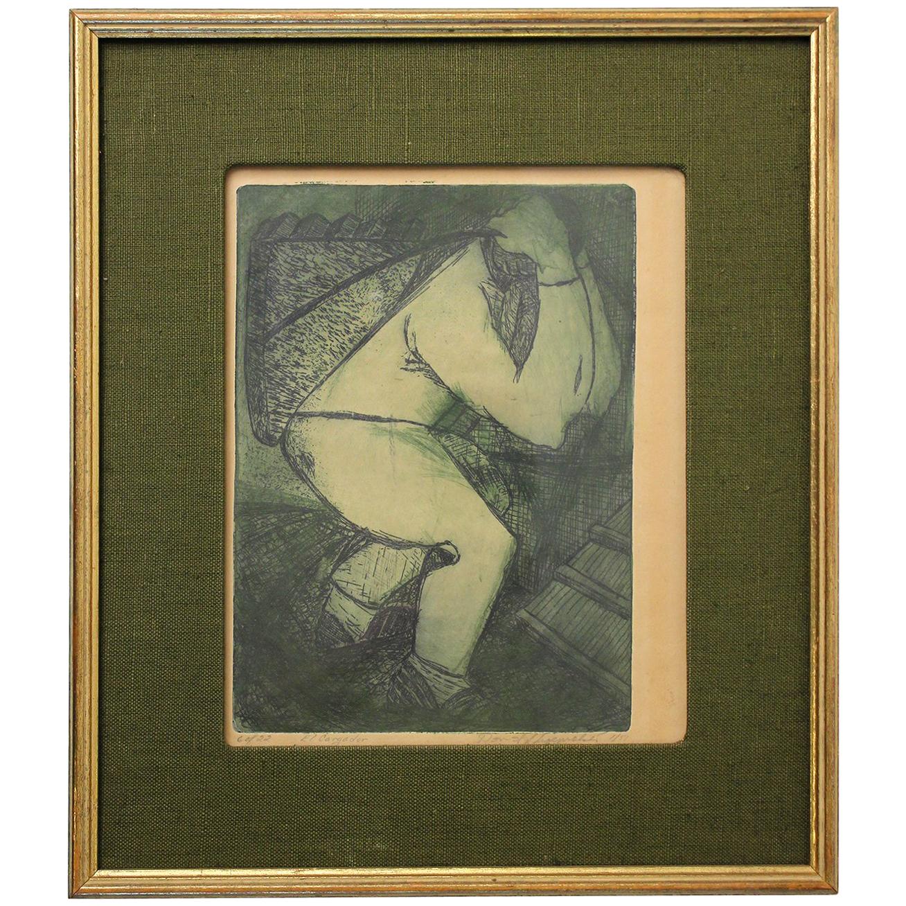 Modernist Don Shoemaker "El Cargador" Signed Color Etching Limited Edition of 22