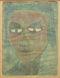 Modernista Don Shoemaker "El Rostro" Grabado al Aguafuerte en Color Firmado Edición Limitada de 22