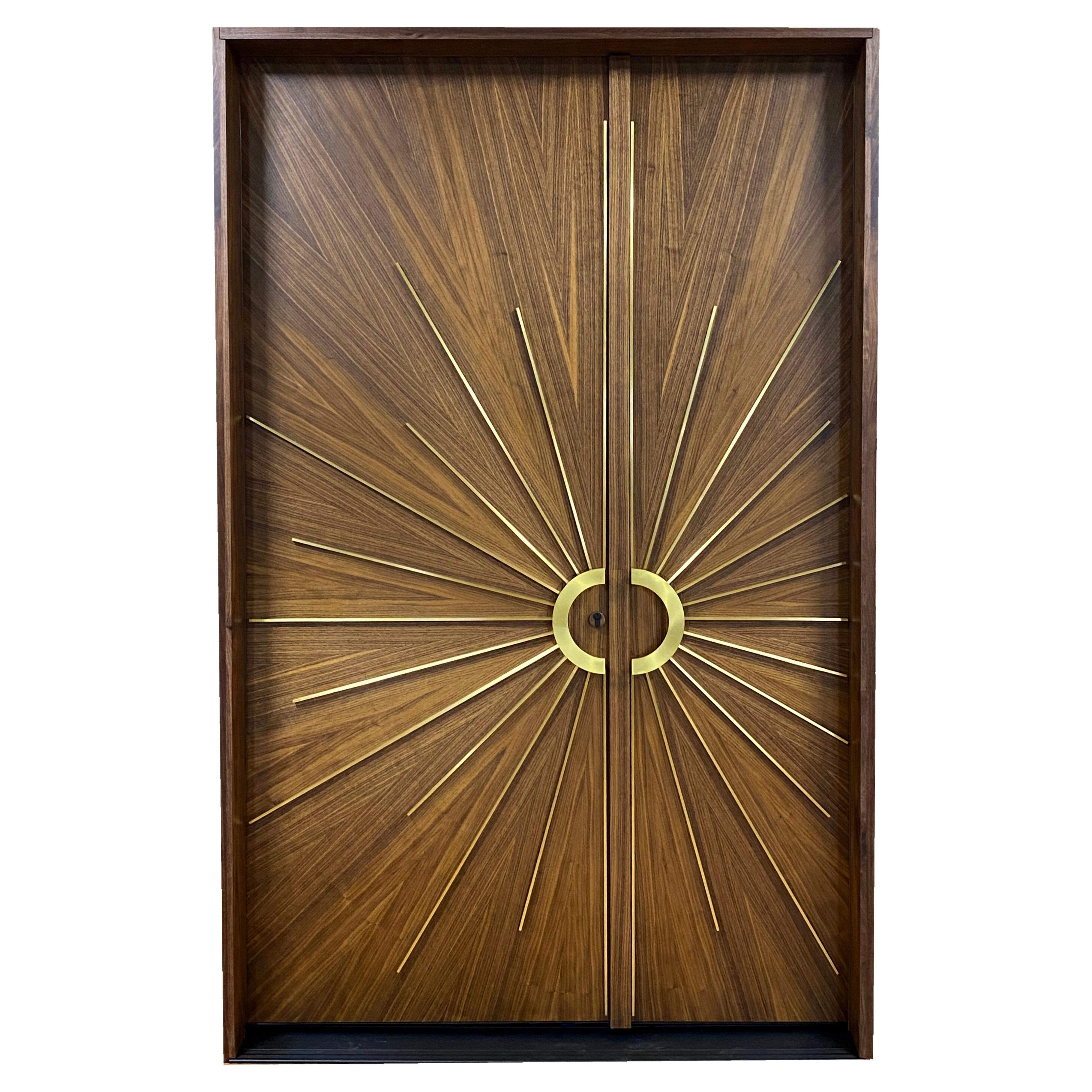 Model HNRWEDA Radial walnut and starburst.
Made to order by History Never Repeats LLC. Designed by Aaron Saxton & Maria Armada. Custom produced double doors for 60