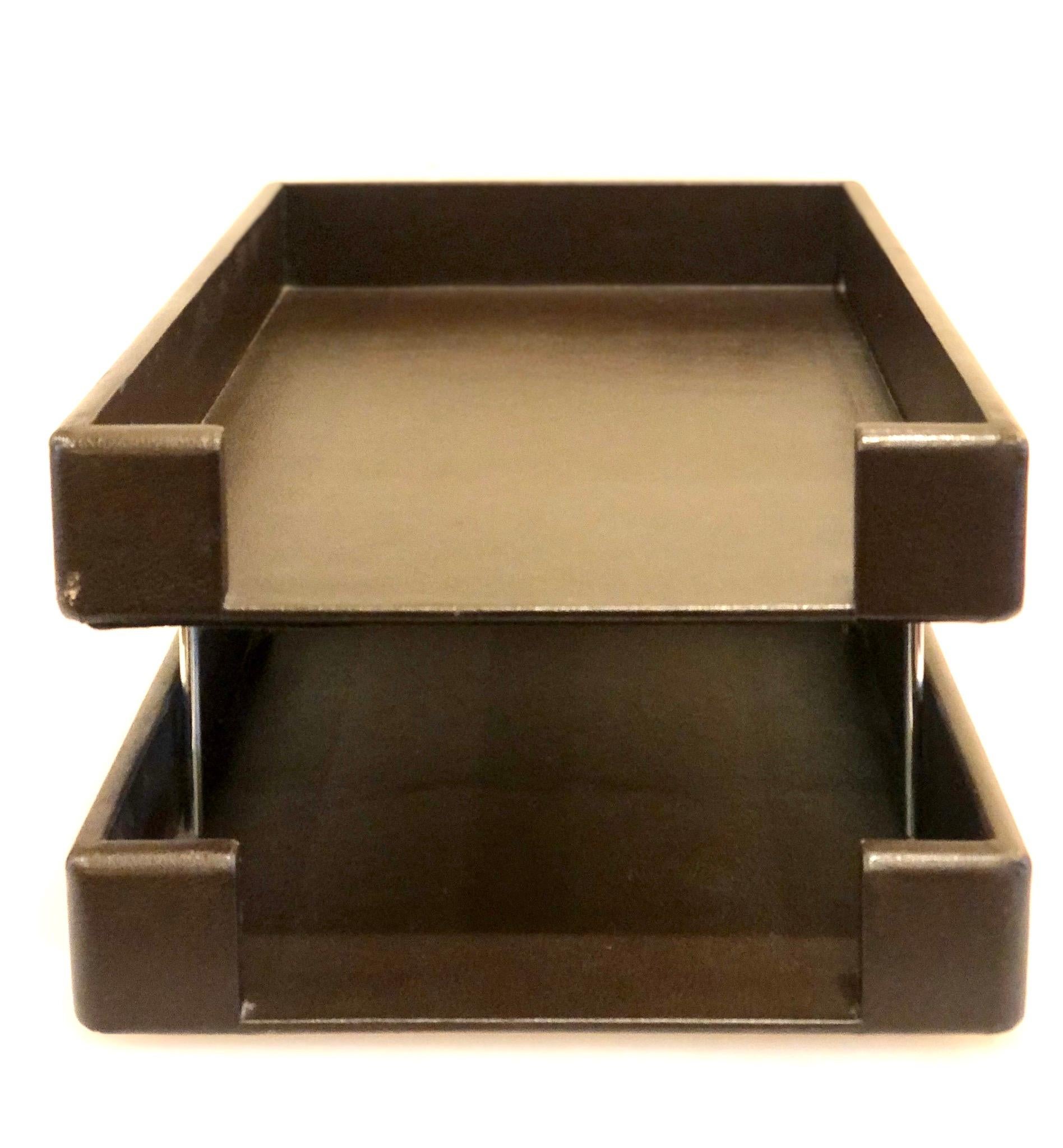 brown leather paper tray