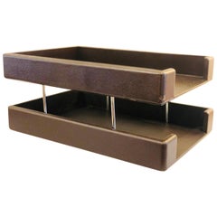 Modernist Double Paper Tray in Chocolate Brown Leather Wrap by Smokador