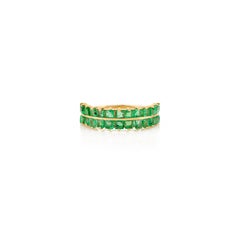 Modernist Double Row Emerald Eternity Band Ring in 14k Yellow Gold Everyday Wear