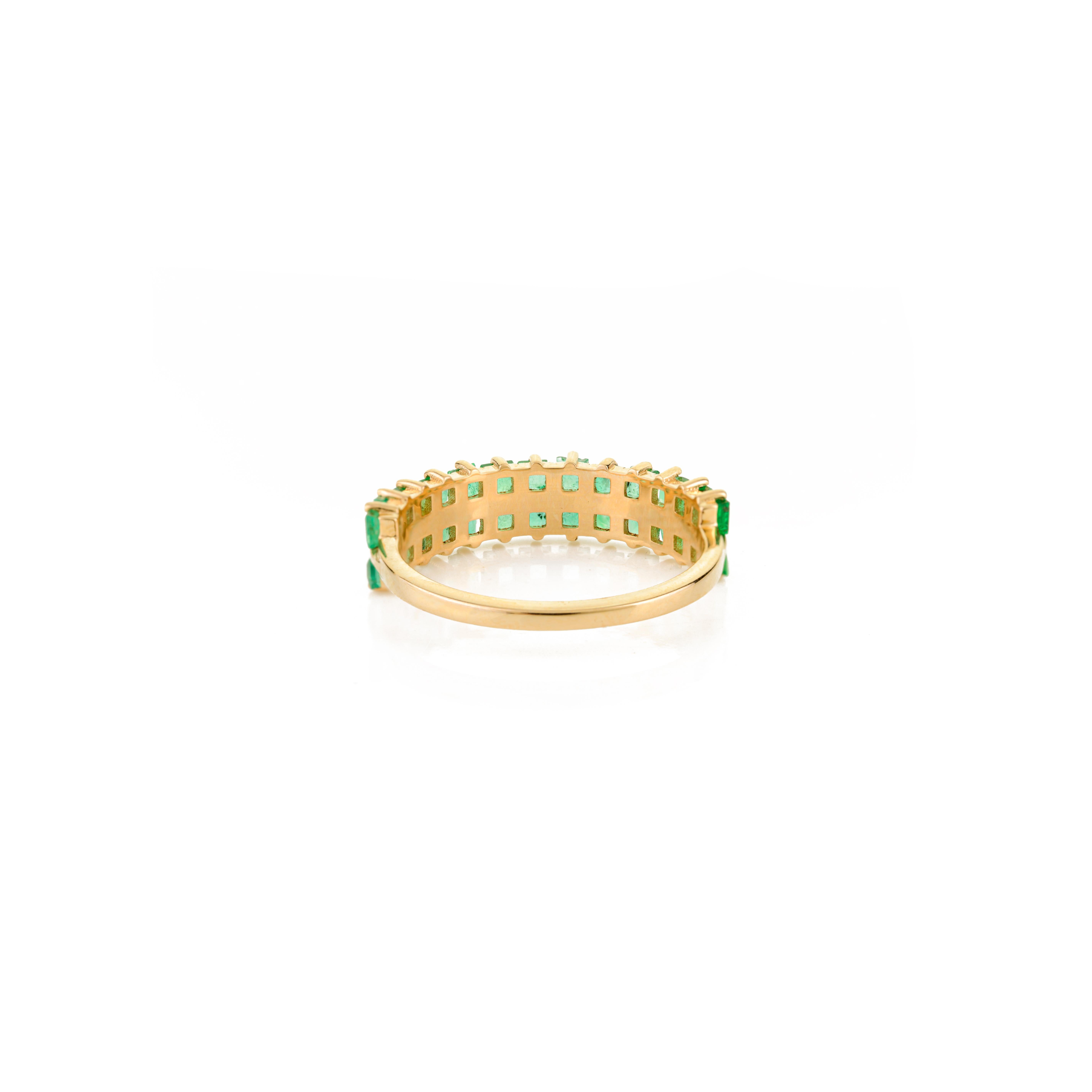 For Sale:  Modernist Double Row Emerald Eternity Band Ring in 14k Yellow Gold Everyday Wear 5