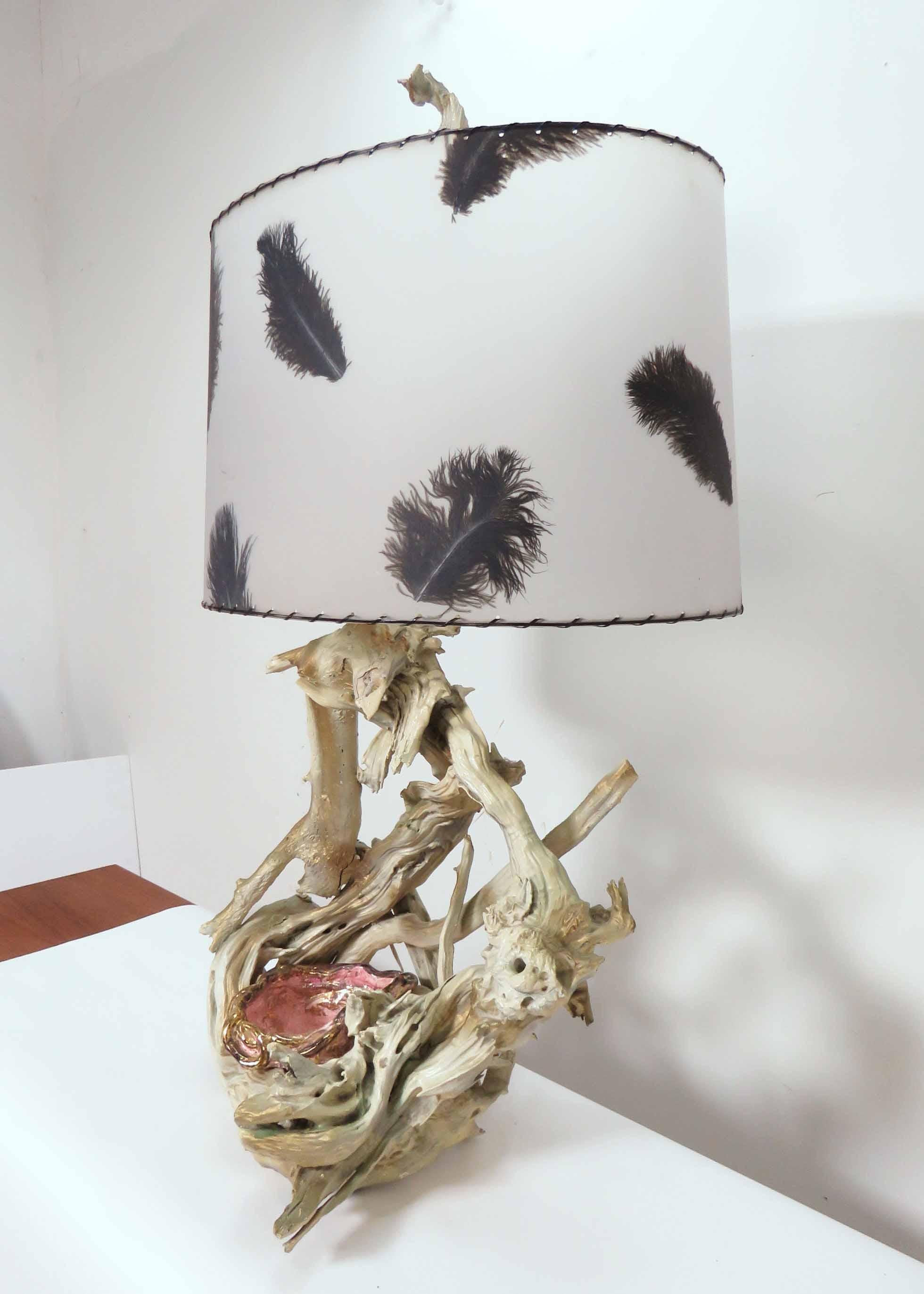 Modernist Driftwood Table Lamp with Ceramic 