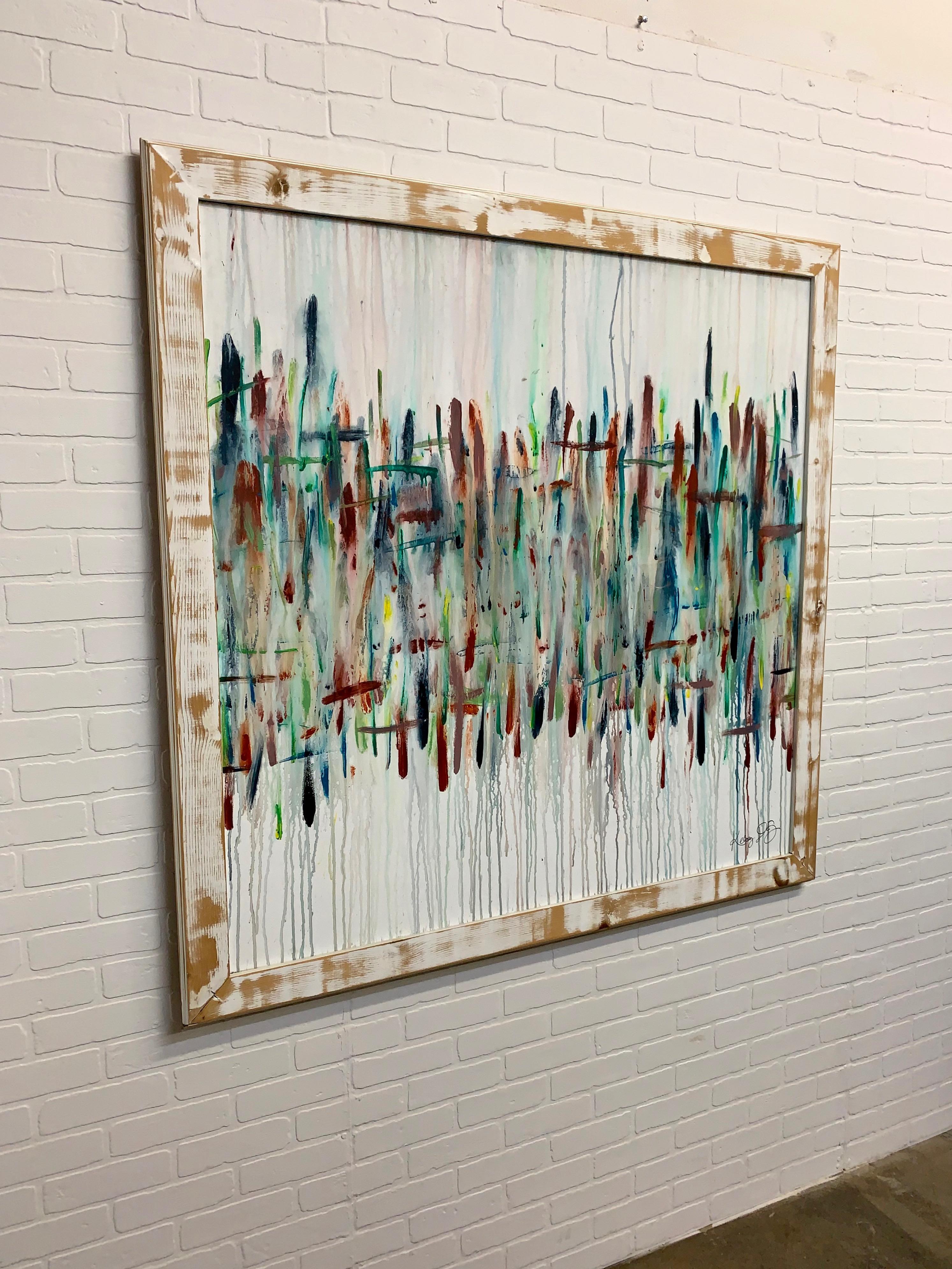Modernist Drip Painting on Masonite with Rustic Frame In Good Condition In Denton, TX