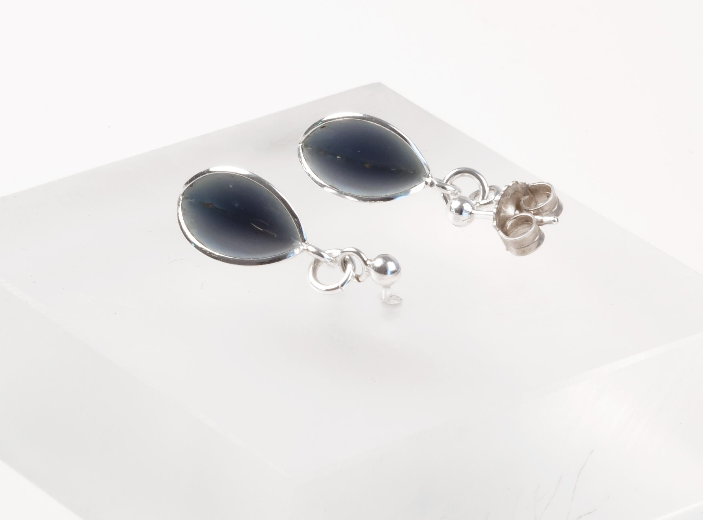 Women's Modernist Drop Earrings in Silver and Enamel by Dina Hald For Sale