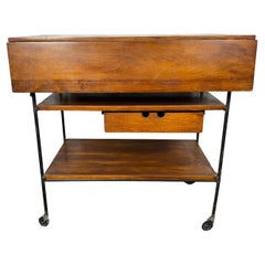 Modernist Drop leaf Planner Group Bar Cart Table by Paul McCobb . wood & iron