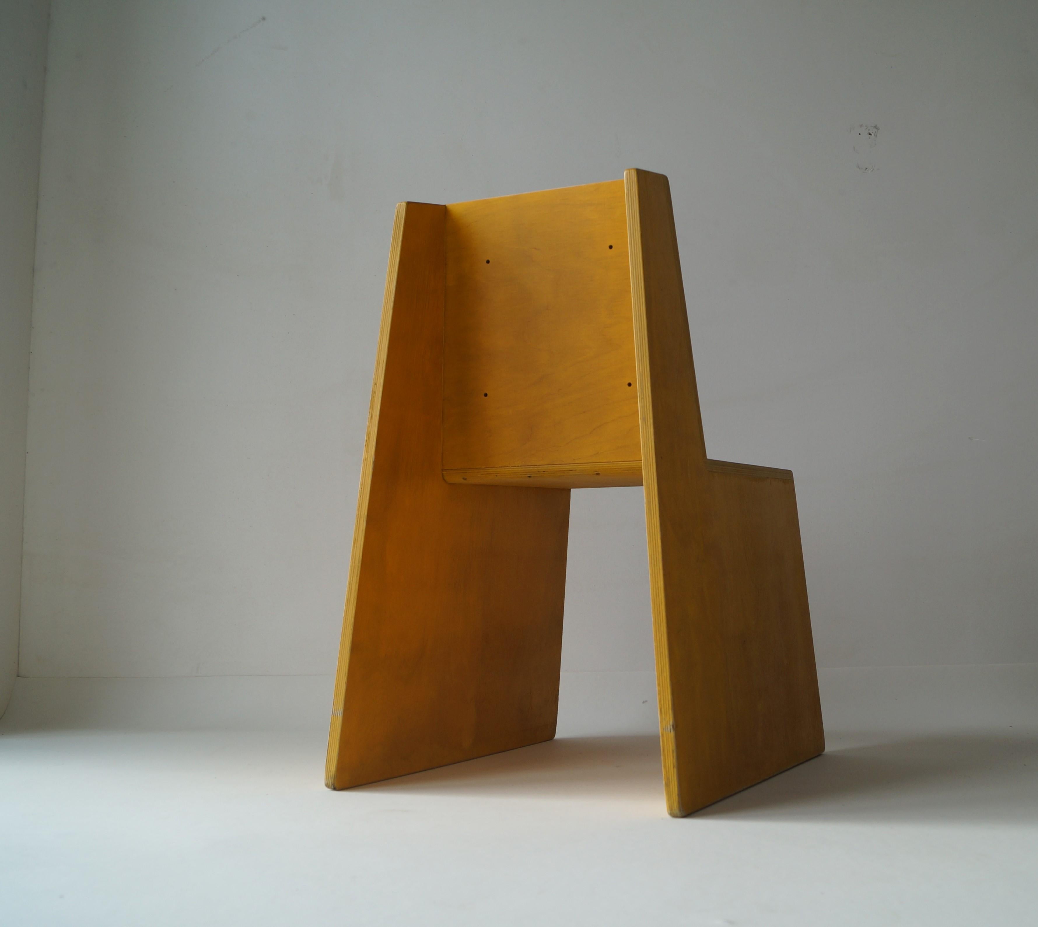 Late 20th Century Modernist Dutch Architectural Plywood chair inspired by ''De Stijl'', 1970s
