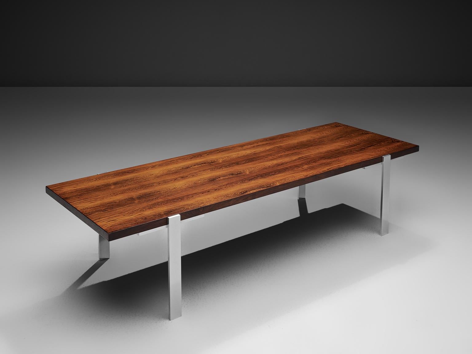 Mid-Century Modern Modernist Dutch Rosewood and Polished Steel Coffee Table