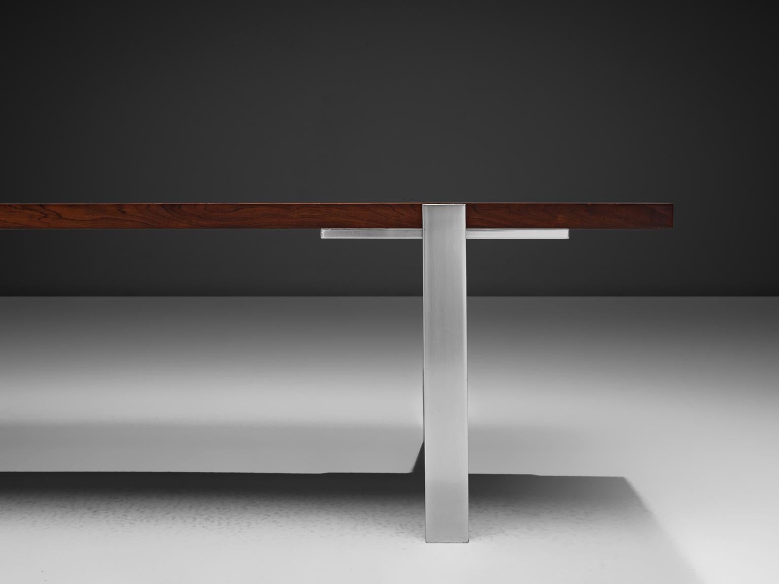 Mid-20th Century Modernist Dutch Rosewood and Polished Steel Coffee Table