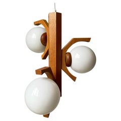 Modernist Dutch Wooden Three Globe Chandelier by Bony Design, 1970s