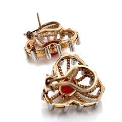 MODERNIST Earrings in 18K Gold Oxblood Coral & 0.75 CTW Diamond Twisted Clips
