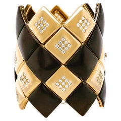 Modernist Ebony Gold and Diamond Cuff Bracelet