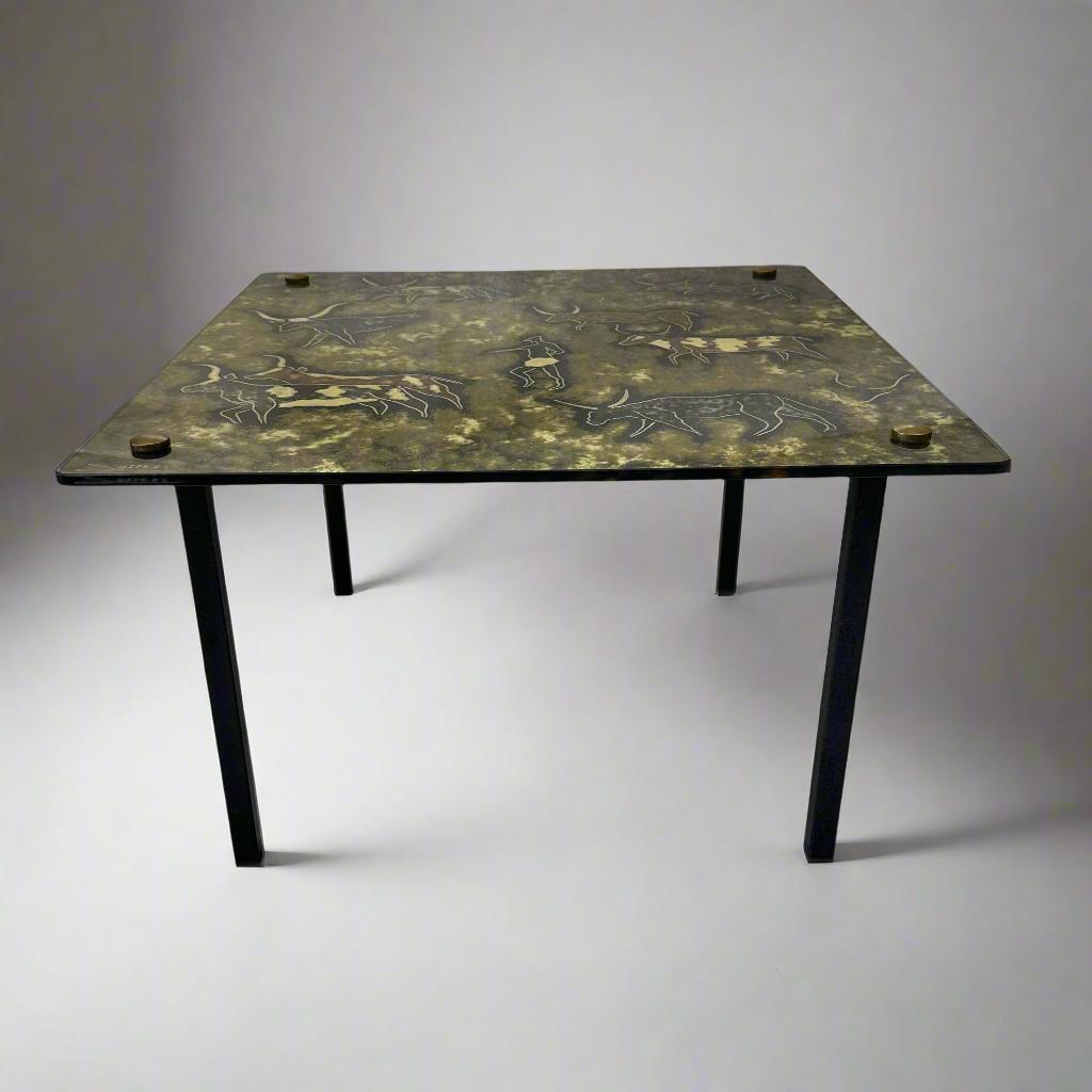 Italian 20th Century Modernist Églomisé Glass Top Side Table, Italy For Sale