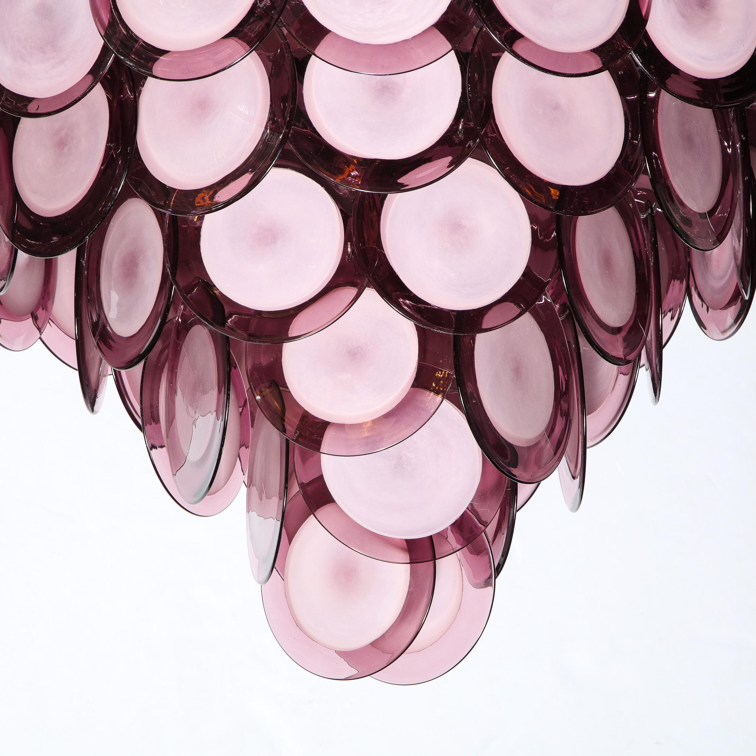Lustre moderniste à huit niveaux en améthyste de Murano soufflée à la main avec raccords chromés en vente 4