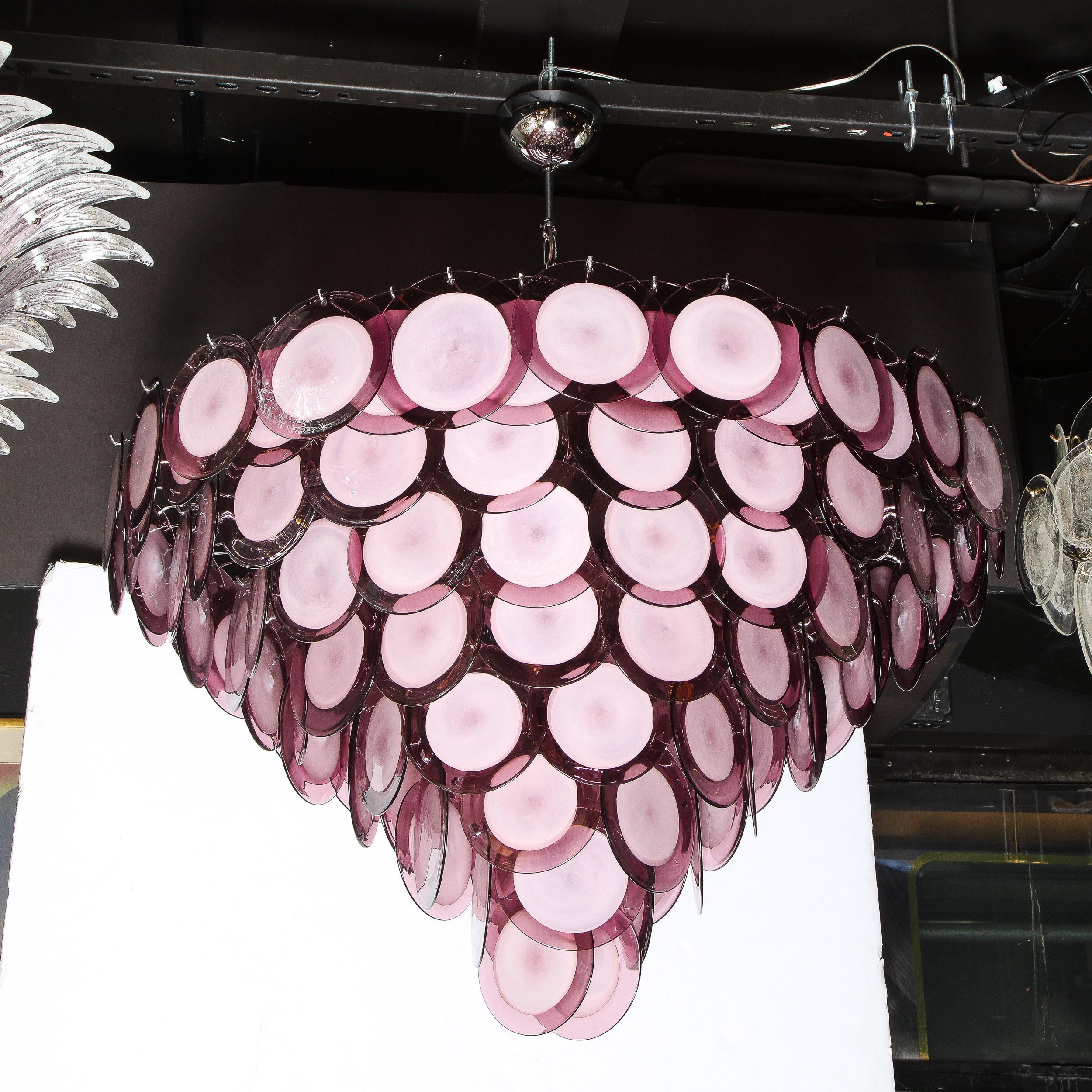 Lustre moderniste à huit niveaux en améthyste de Murano soufflée à la main avec raccords chromés en vente 8