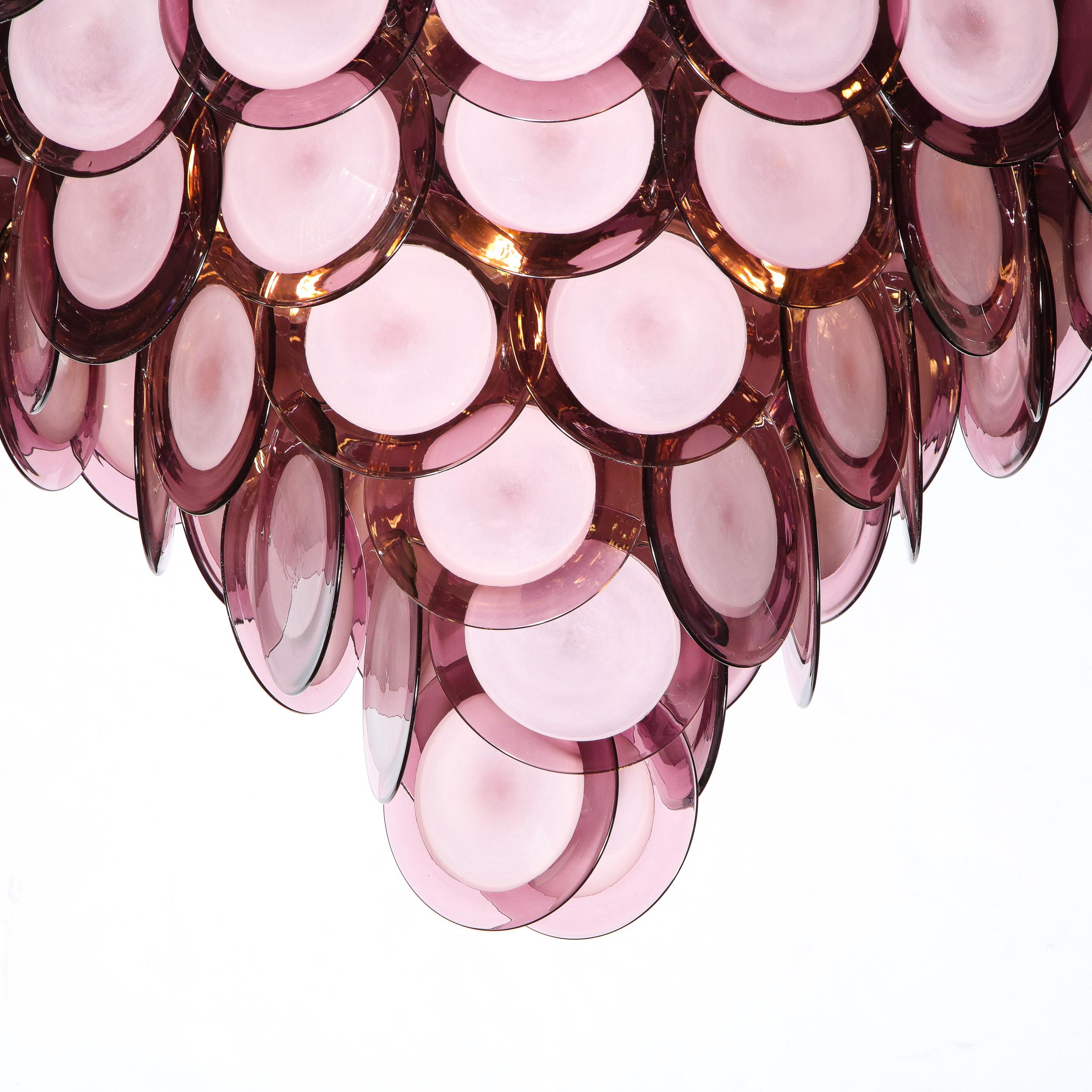 Italian Modernist Eight Tier Amethyst Handblown Murano Chandelier with Chrome Fittings For Sale