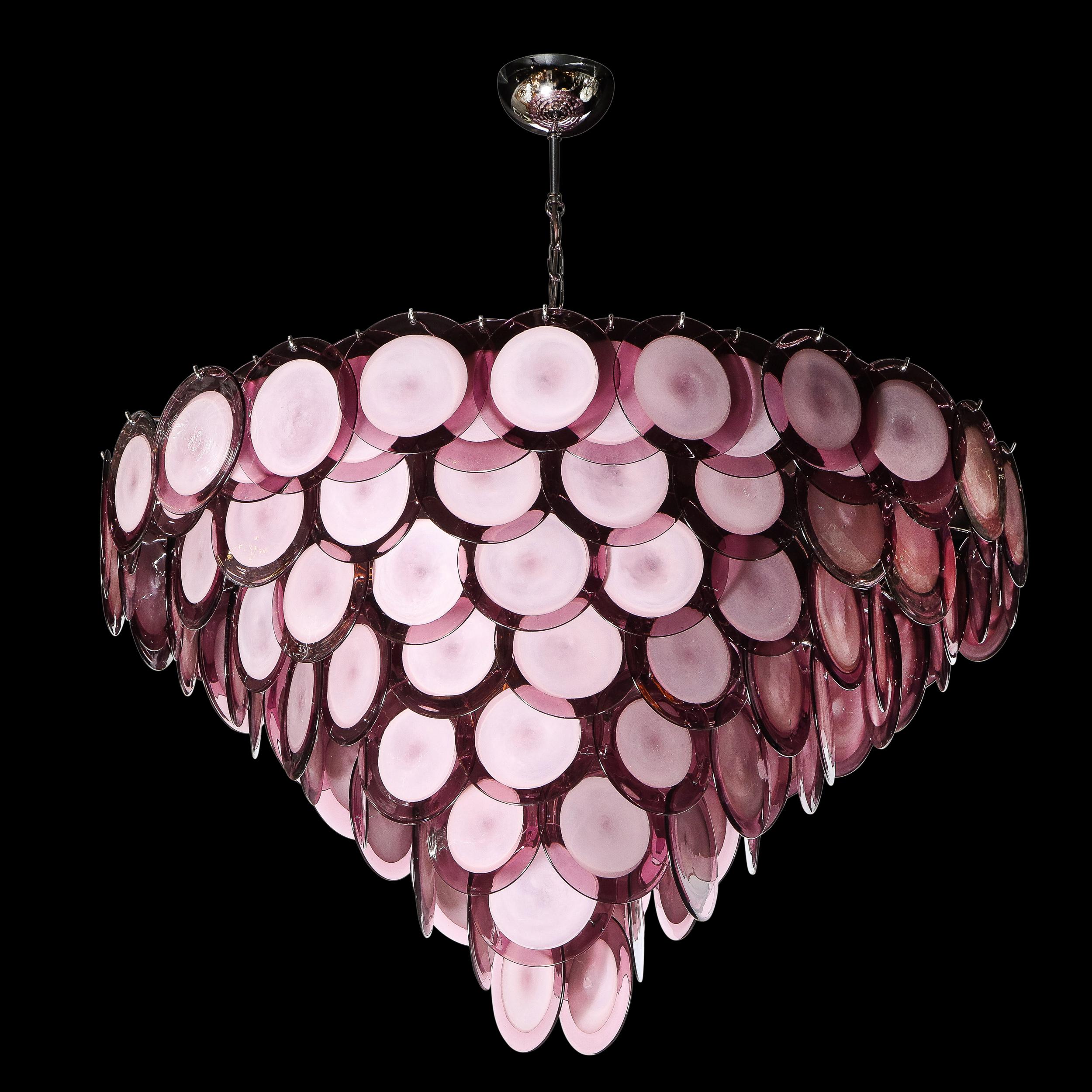 Modernist Eight Tier Amethyst Handblown Murano Chandelier with Chrome Fittings For Sale 3
