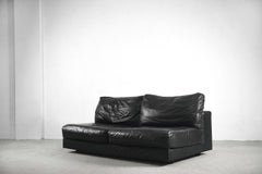 Modernist Elegant Black Leather Italian Sofa with Modules by Natuzzi