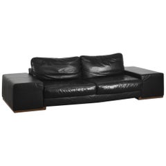 Modernist Elegant Black Leather Italian Sofa with Modules by Natuzzi
